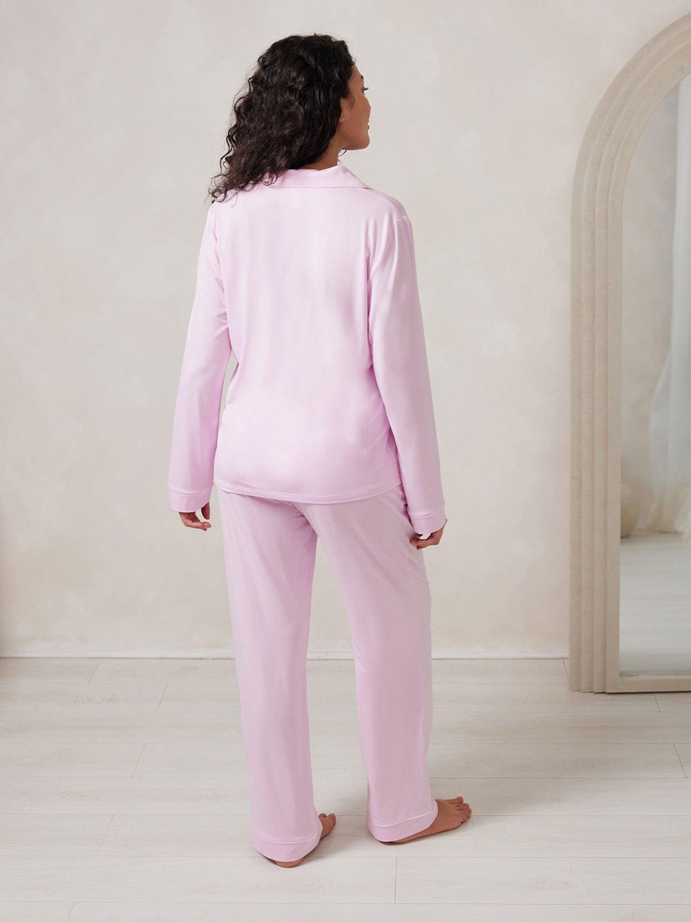 chelsea-peers-button-up-long-pyjama-set-plain-pinkstillFront
