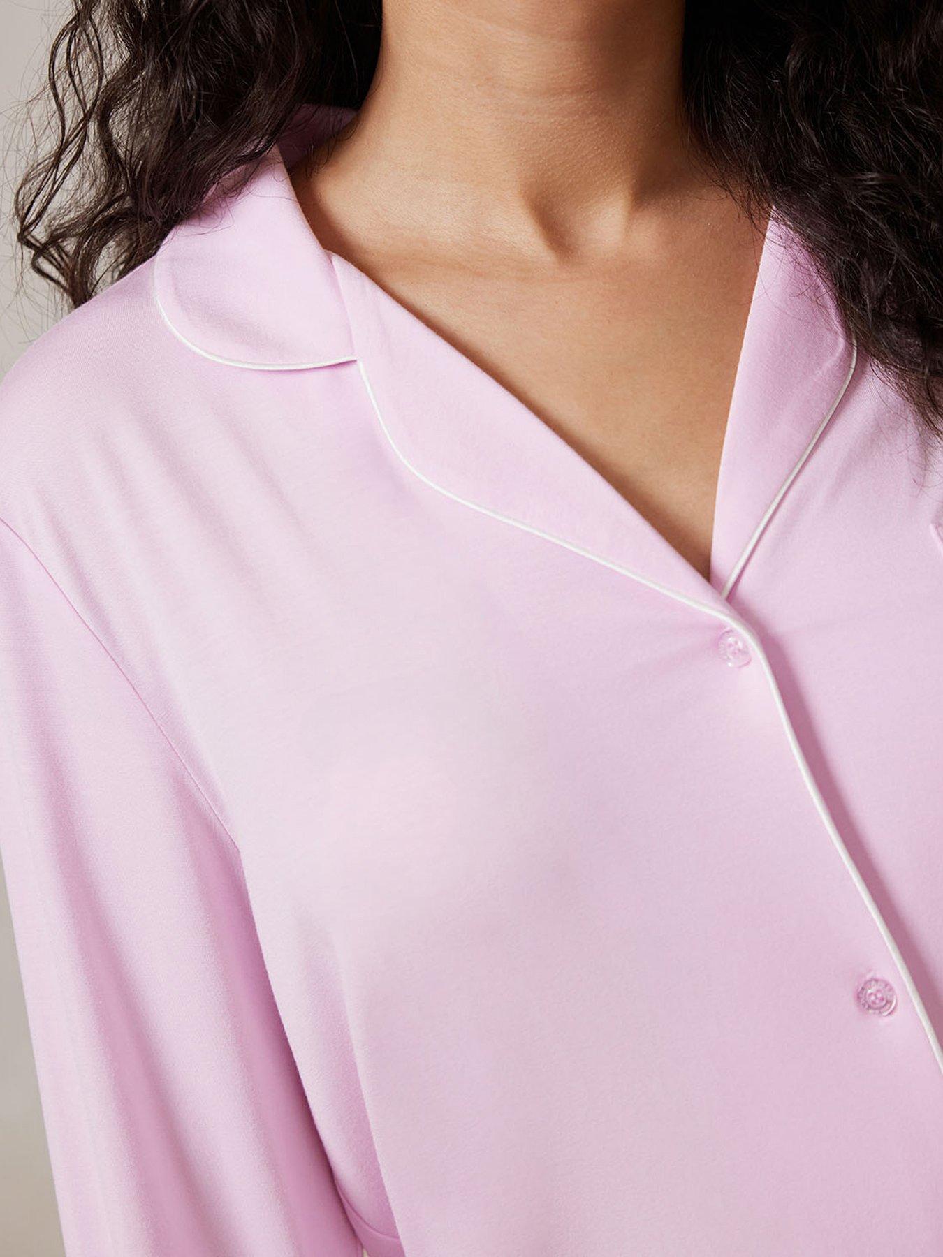 Image 4 of 5 of CHELSEA PEERS Button Up Long Pyjama Set - Plain - Pink