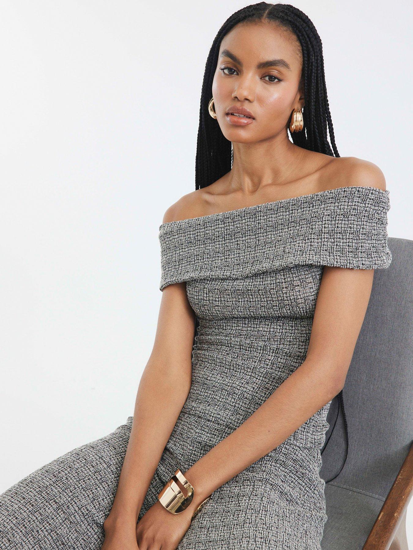 River Island Bardot Textured Top Set - Light Grey