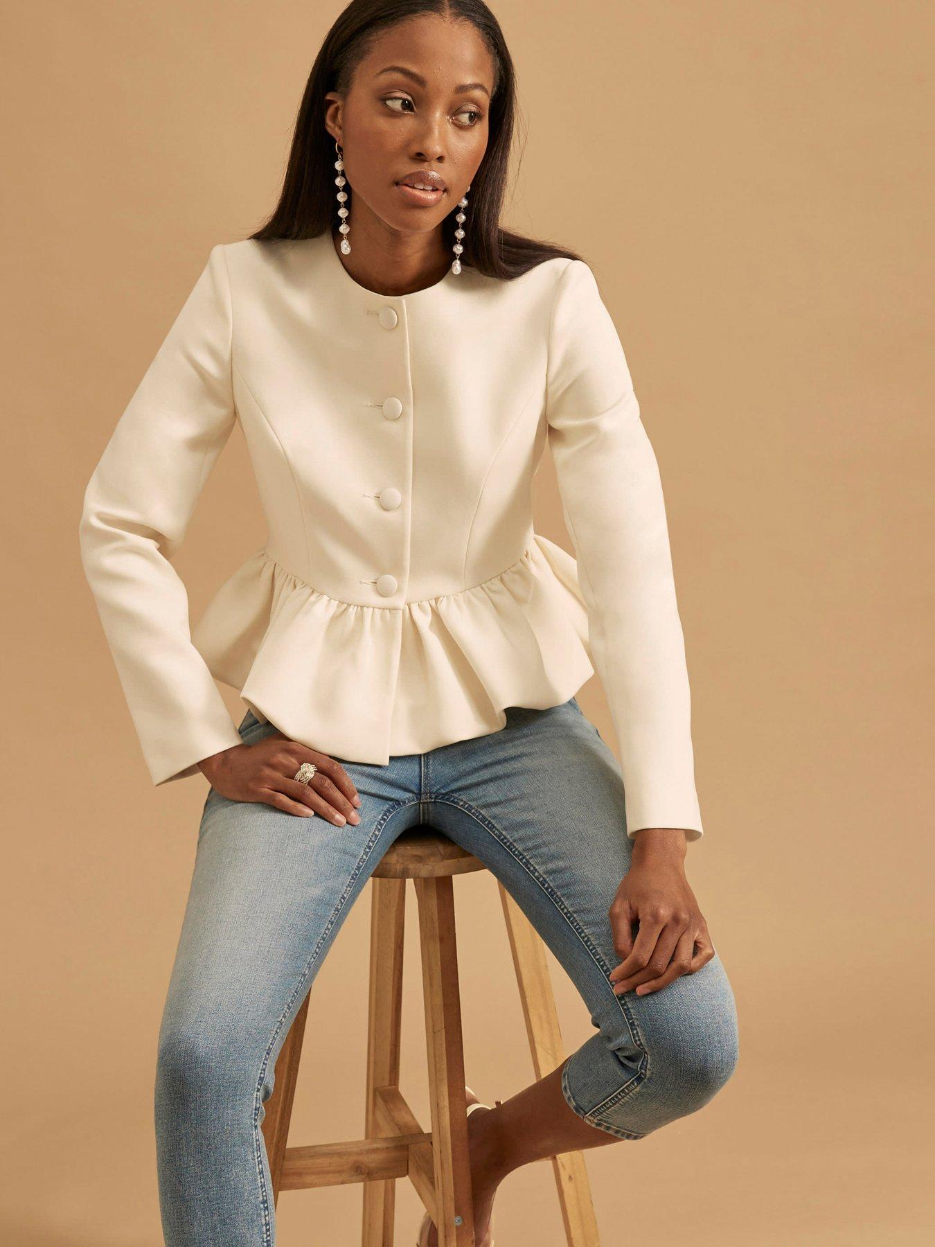 Image 1 of 4 of River Island Peplum Button Front Jacket - White