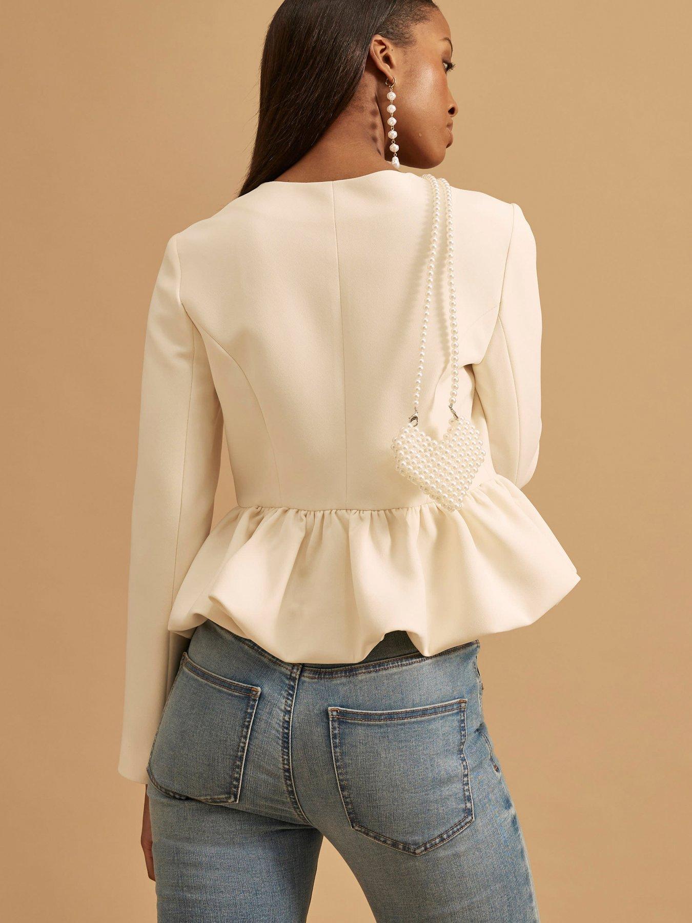 Image 2 of 4 of River Island Peplum Button Front Jacket - White