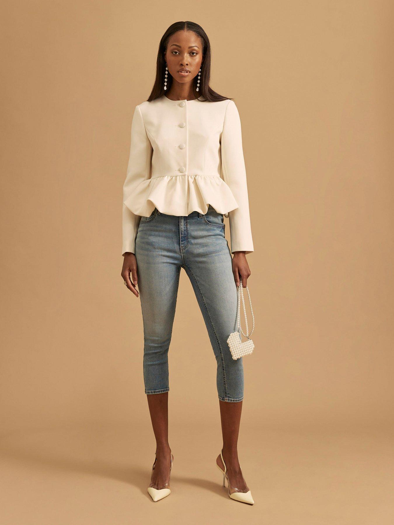 Image 3 of 4 of River Island Peplum Button Front Jacket - White