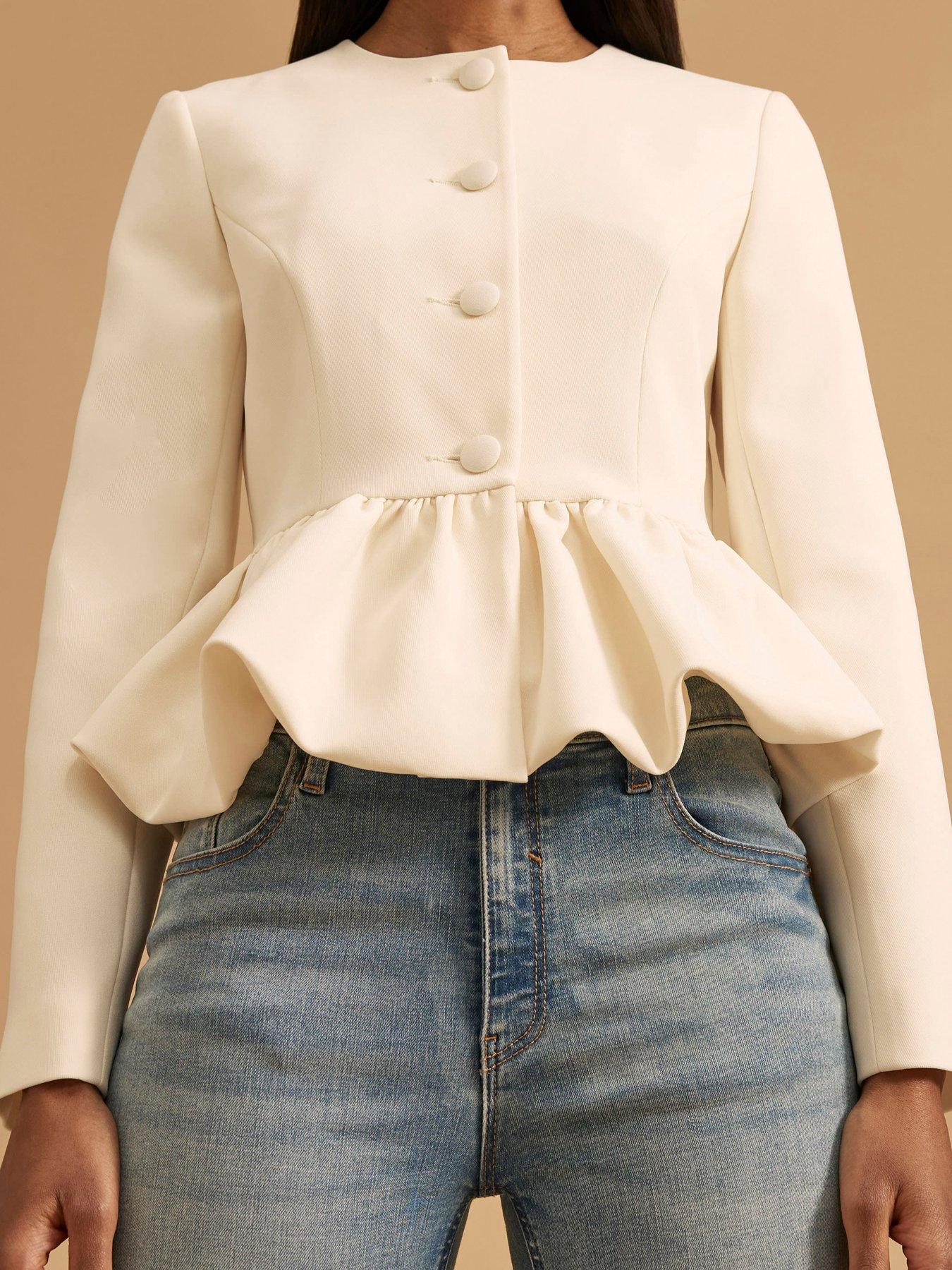 Image 4 of 4 of River Island Peplum Button Front Jacket - White