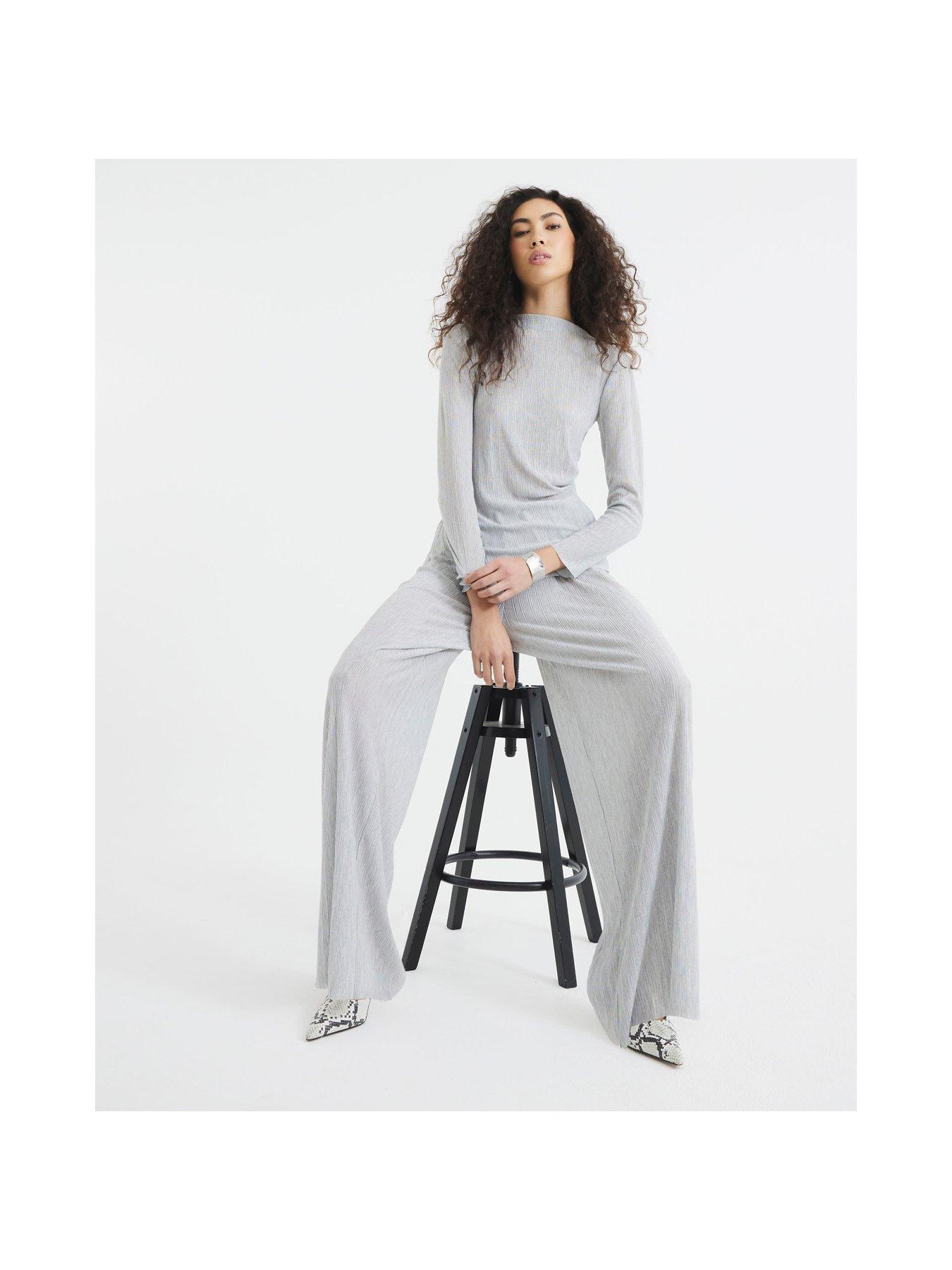 Image 2 of 5 of River Island Wide Leg Trouser&nbsp;- Light Grey