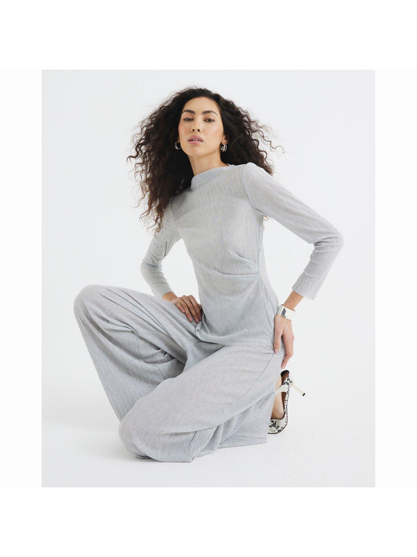 Image 4 of 5 of River Island Wide Leg Trouser&nbsp;- Light Grey