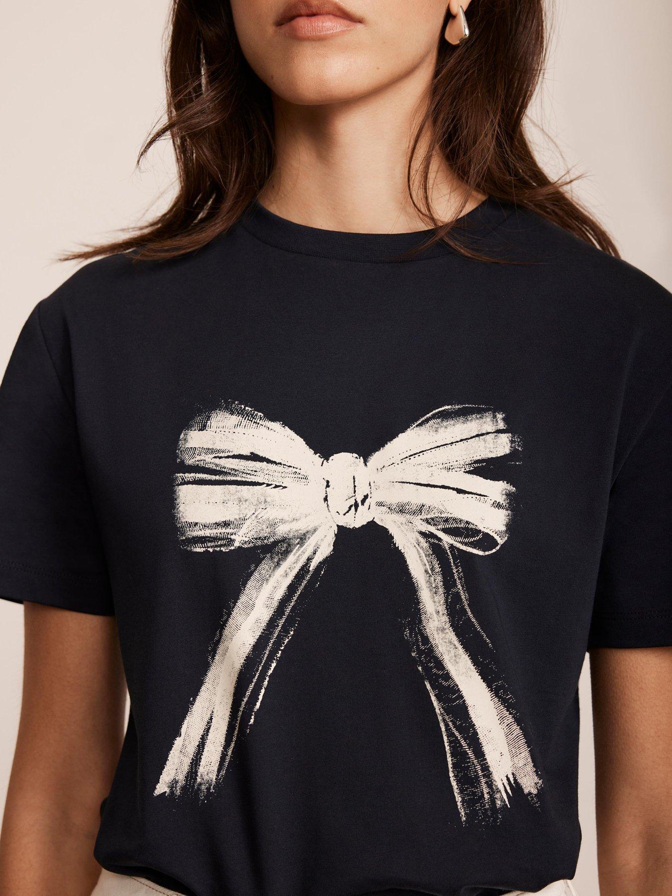 Image 3 of 4 of Mint Velvet Bow Graphic T-Shirt - Navy
