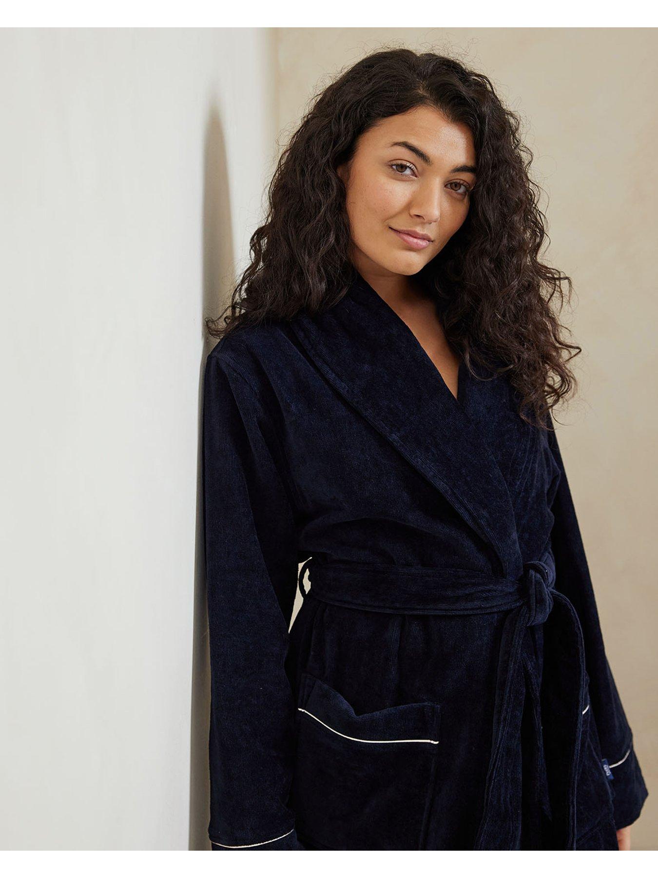 Image 3 of 5 of CHELSEA PEERS Shawl Collar Towelling Robe - Navy