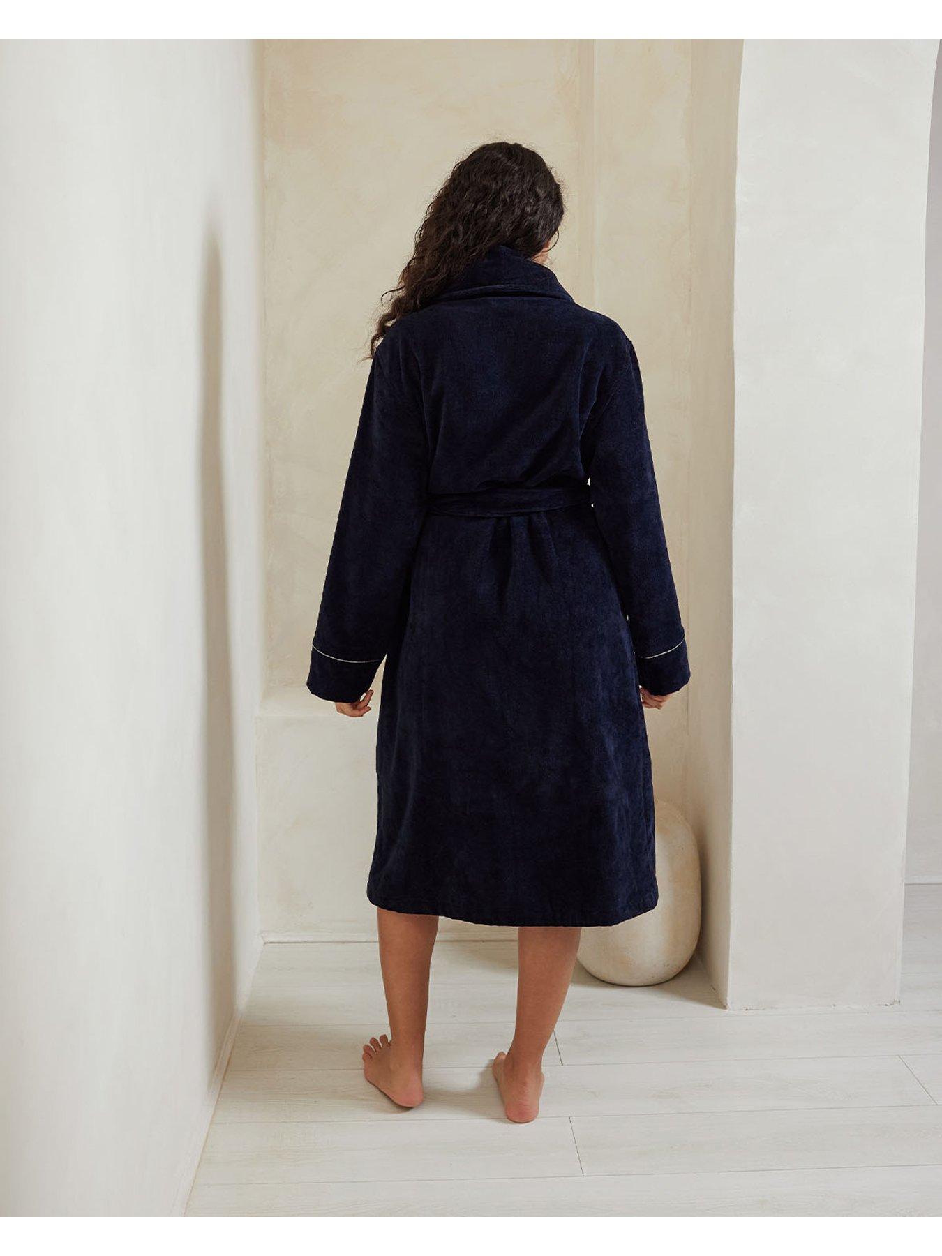 Image 4 of 5 of CHELSEA PEERS Shawl Collar Towelling Robe - Navy