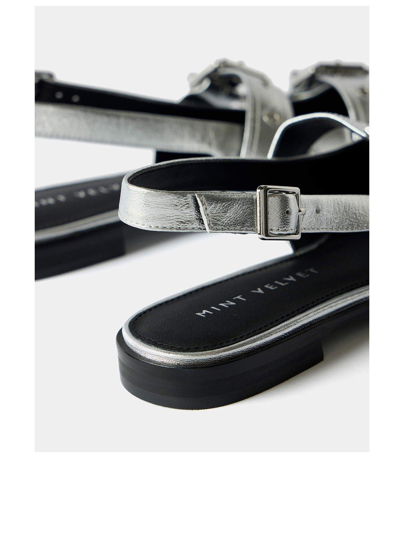 Image 3 of 4 of Mint Velvet Leather Buckled Flat Shoes - Silver