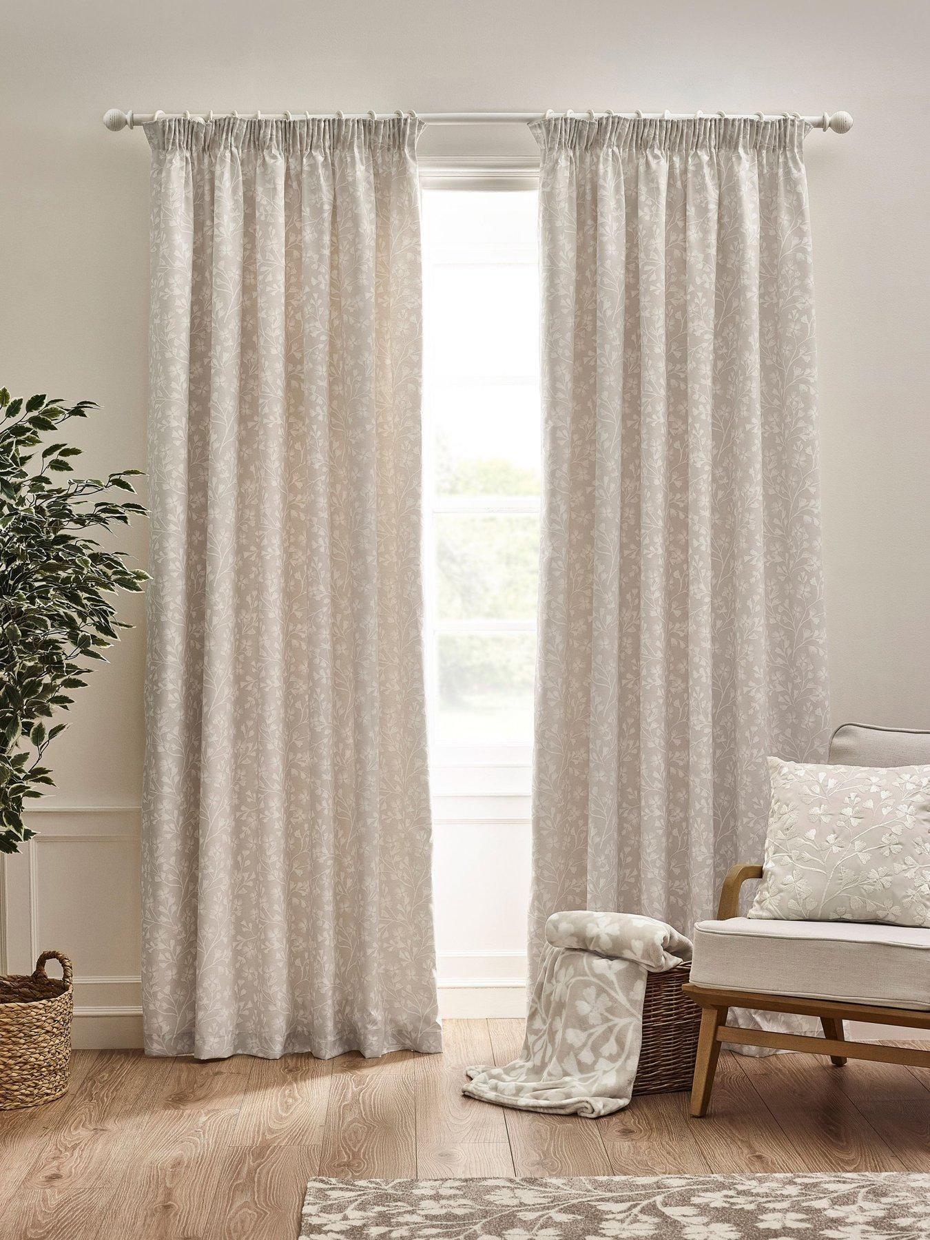 Catherine Lansfield Brooke Floral Pencil Pleat Curtains- 66x54"