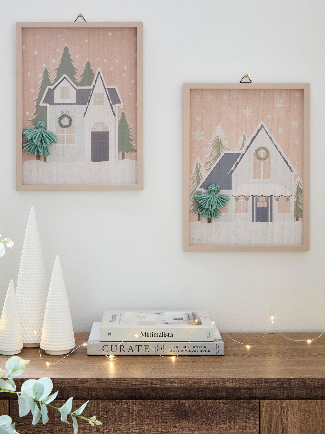 The Very Collection Set Of 2 Christmas Houses Wooden Art - Fsc Certified in Natural/Green