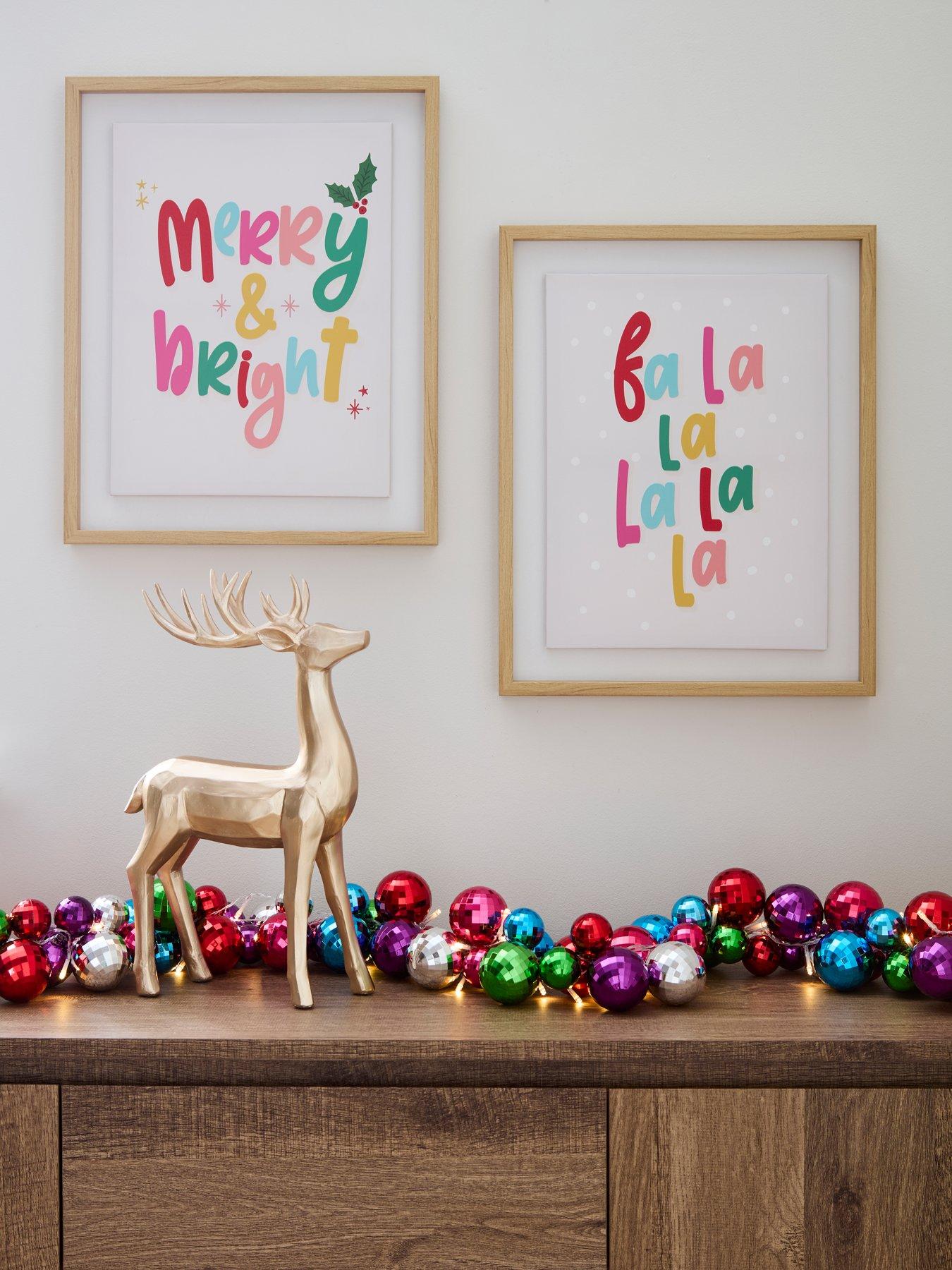 The Very Collection Set Of 2 Merry And Bright Slogan Wall Art - Fsc Certified in Multi