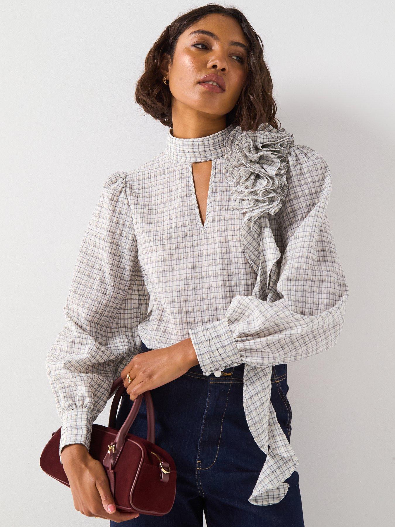 undefined Corsage Check Blouse