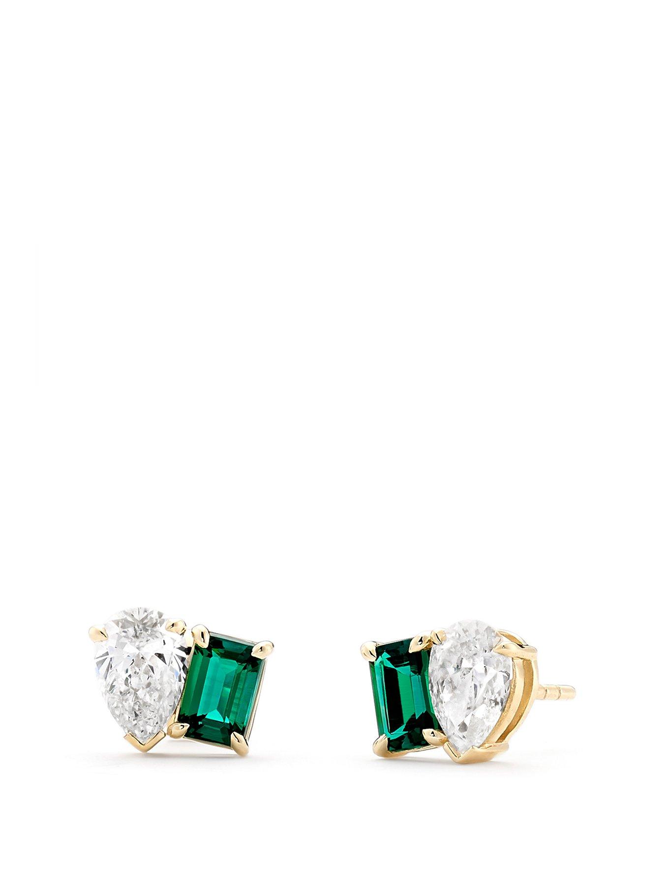 created-brilliance-unity-9ct-yellow-gold-130ct-tw-lab-grown-diamond-and-created-emerald-toi-et-moi-stud-earrings