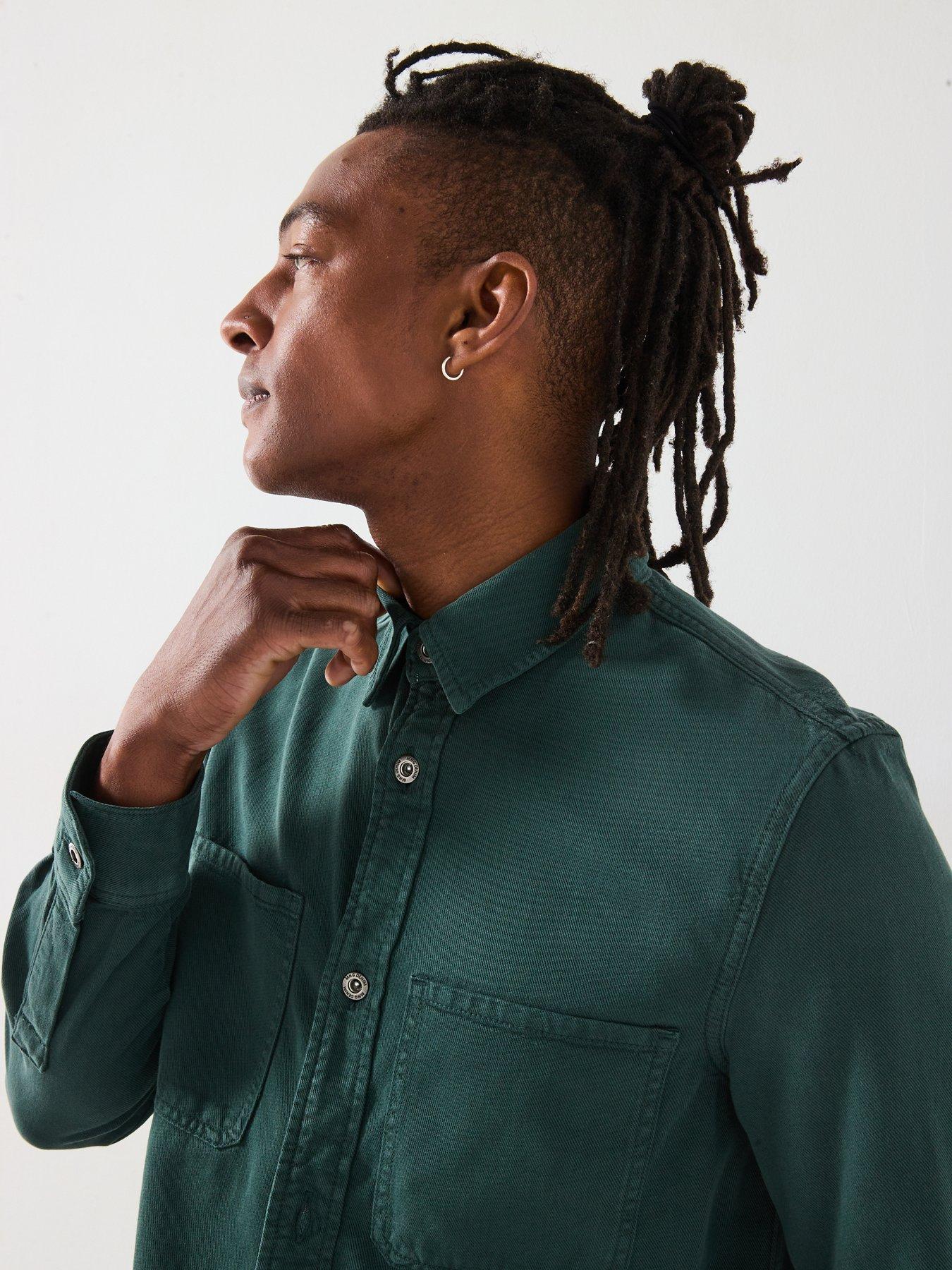 Image 4 of 6 of Mango Jay Twill Casual Overshirt - Dark Green