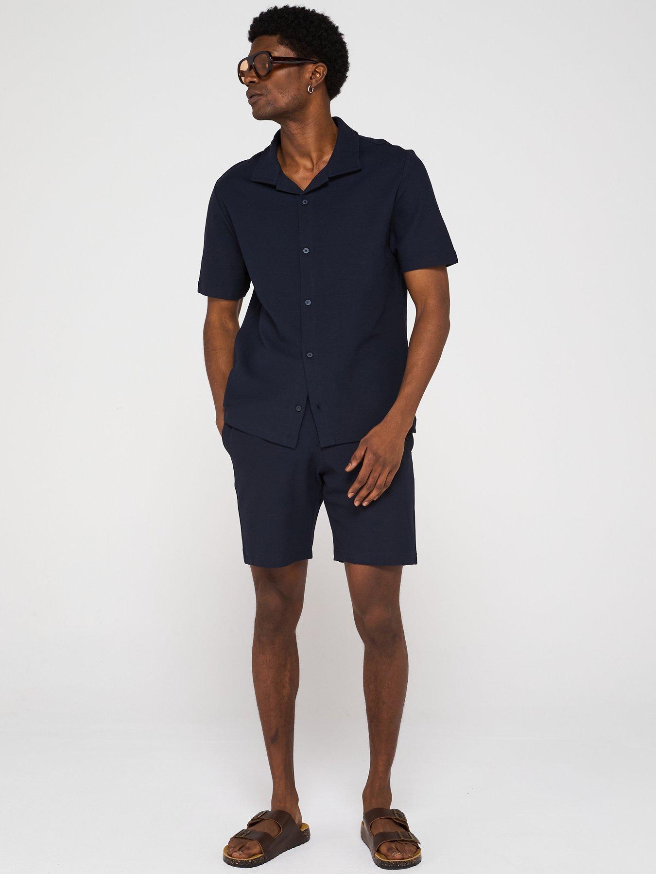 Image 3 of 6 of Mango Perec Casual Textured Button Through Jersey Shirt - Navy