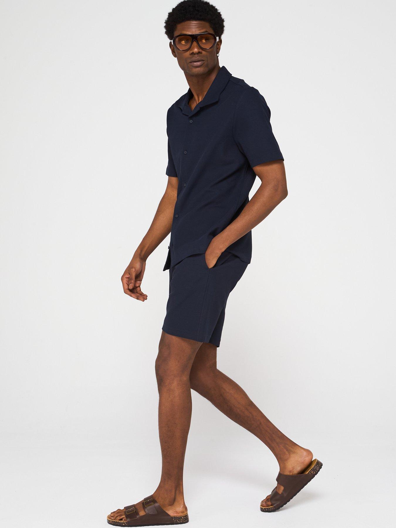 Image 5 of 6 of Mango Perec Casual Textured Button Through Jersey Shirt - Navy