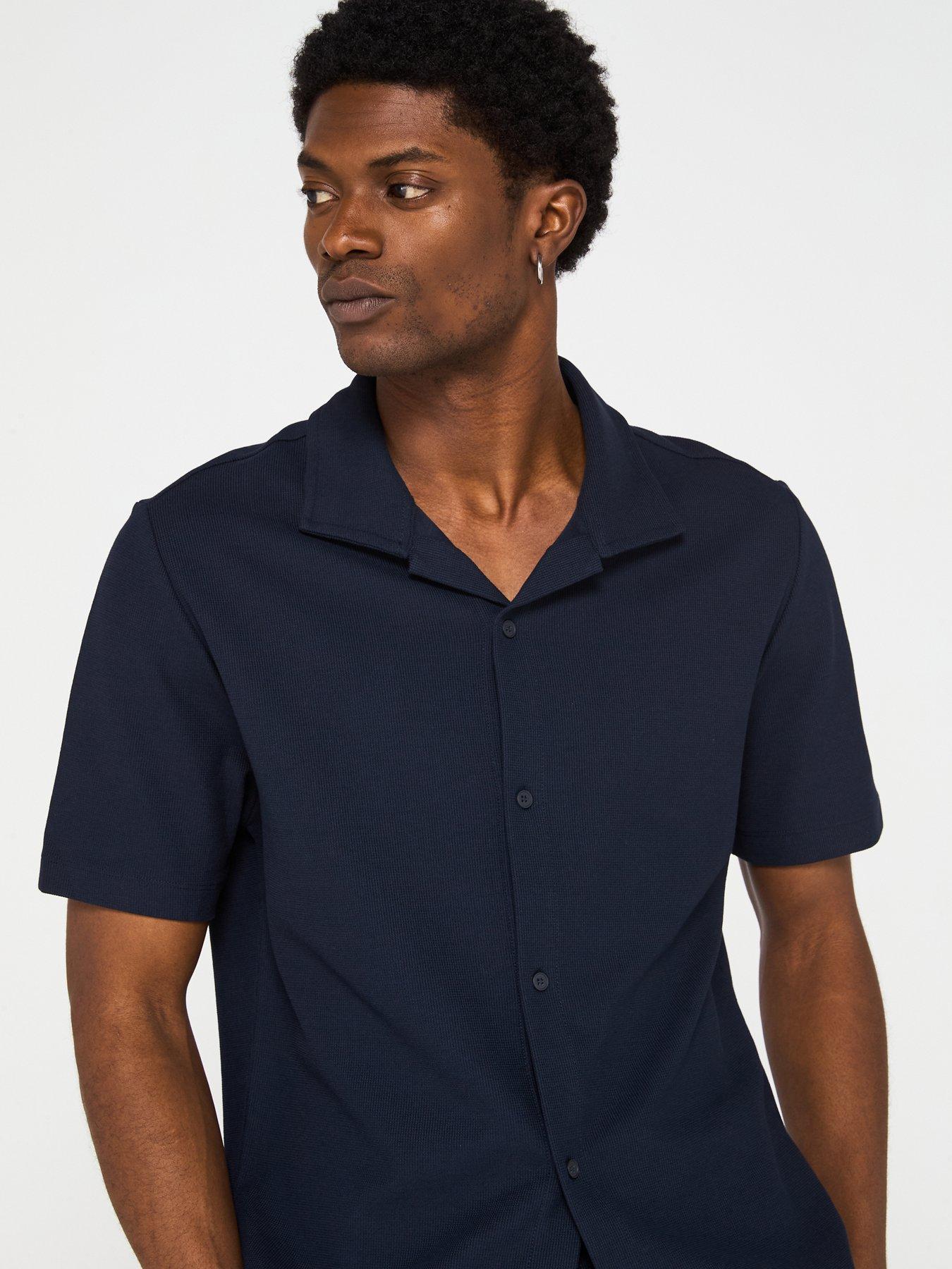 Image 6 of 6 of Mango Perec Casual Textured Button Through Jersey Shirt - Navy