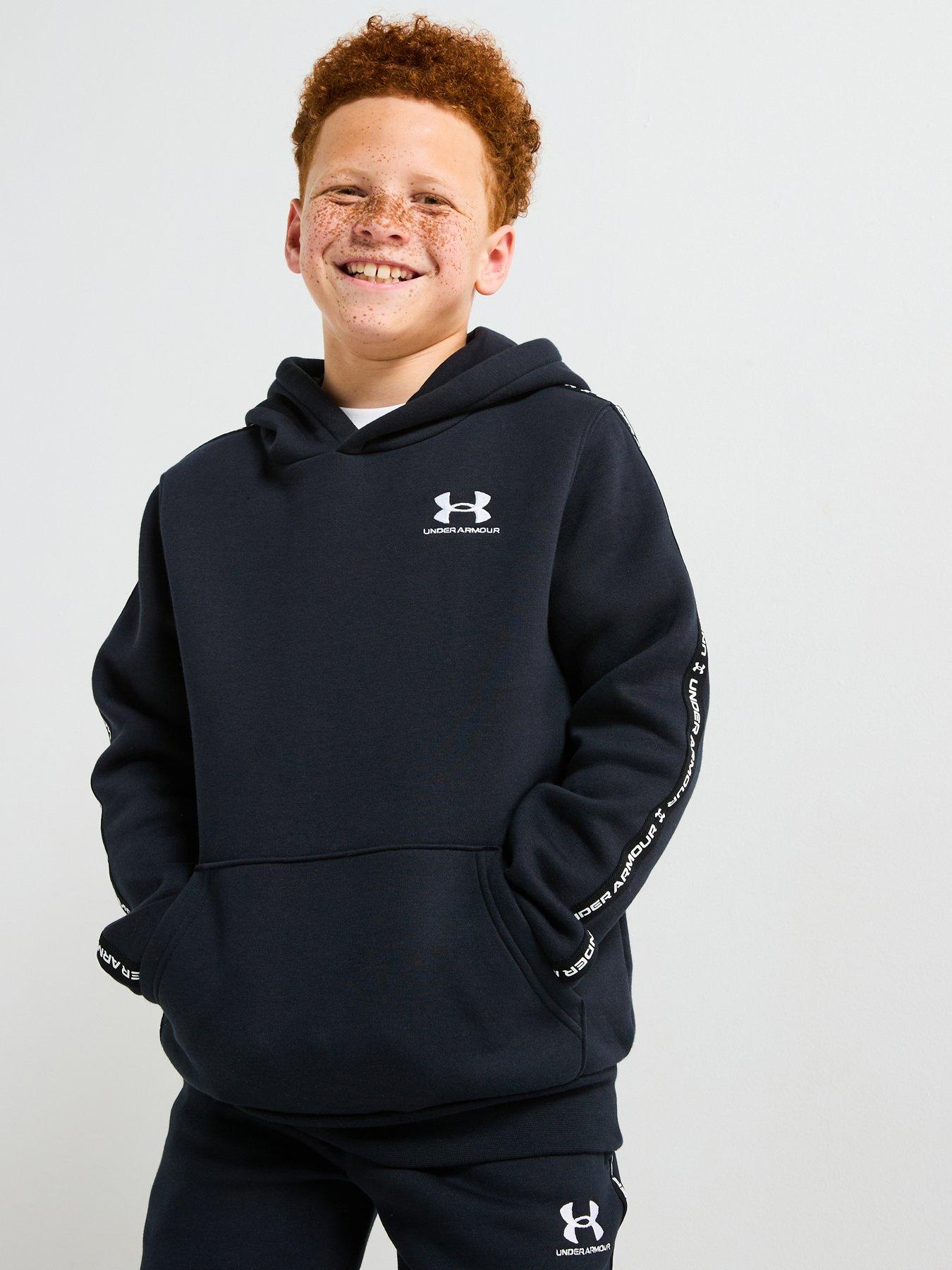 Image of UNDER ARMOUR Junior Boys Icon Fleece Taping Hoodie - Black