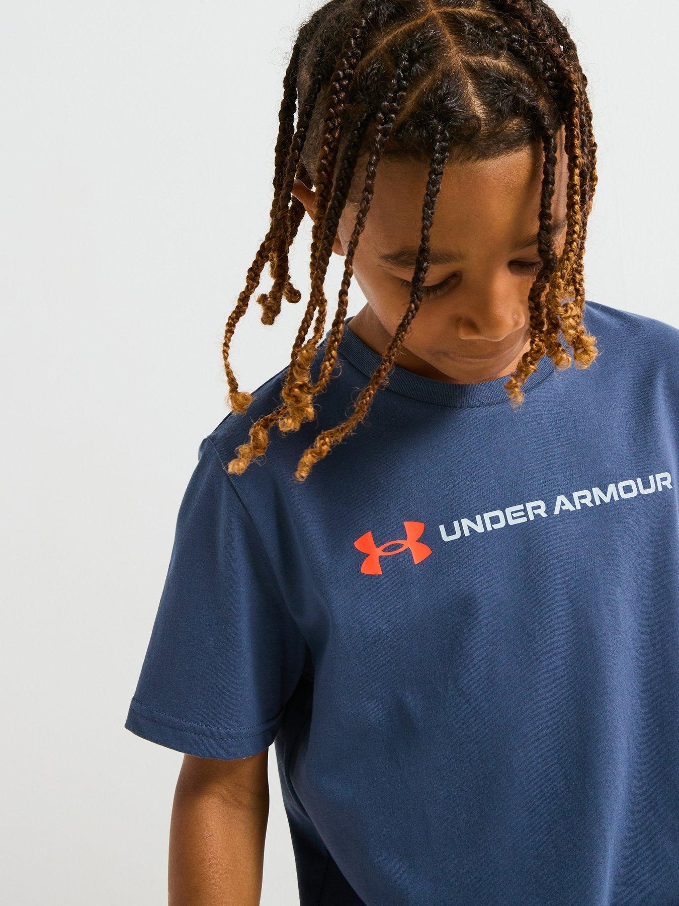 Image 4 of 6 of UNDER ARMOUR Junior Boys Logo Wordmark T-Shirt - Grey