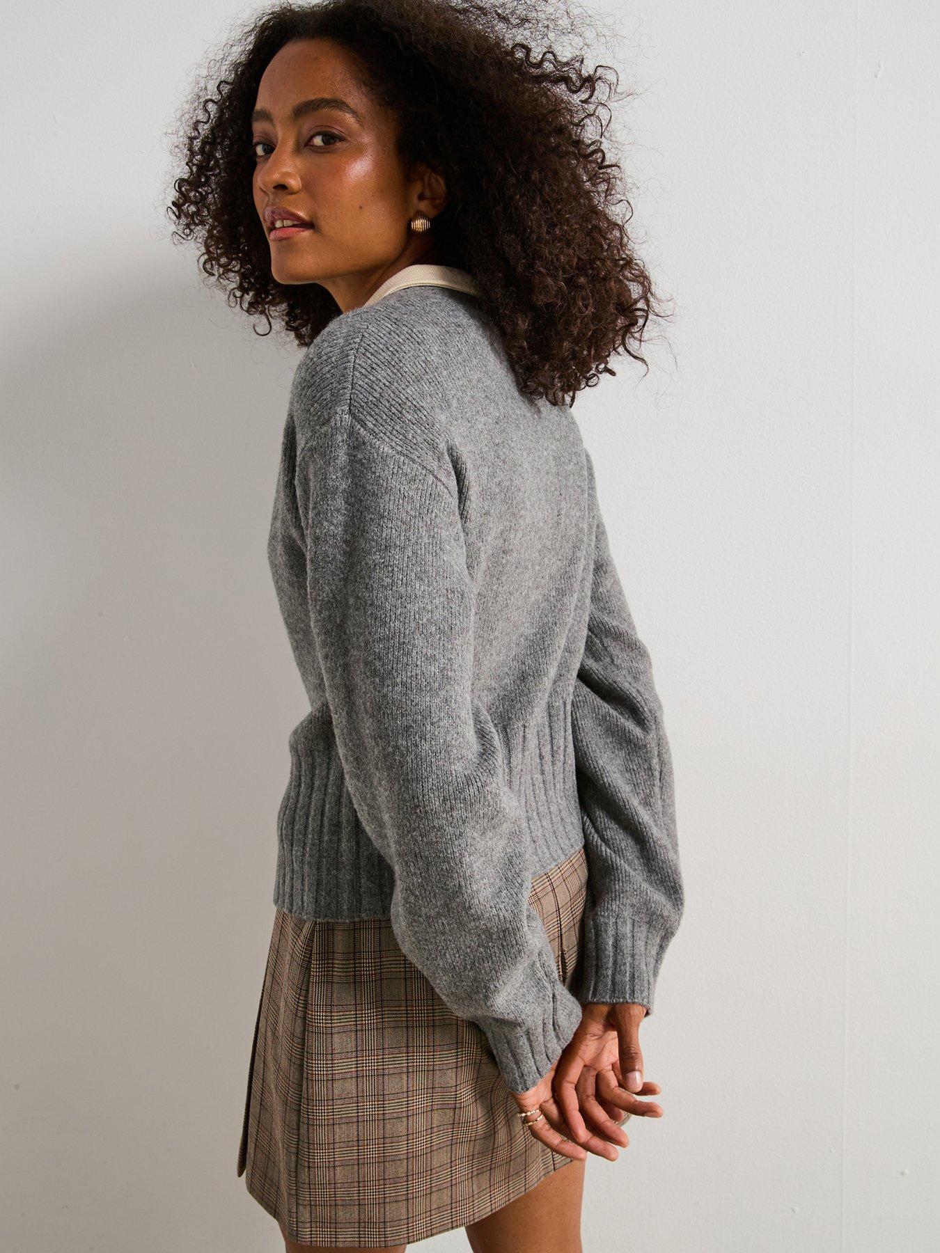 Image 2 of 6 of V by Very Style Yarn Cinched Waist Cardigan With Wool - Grey