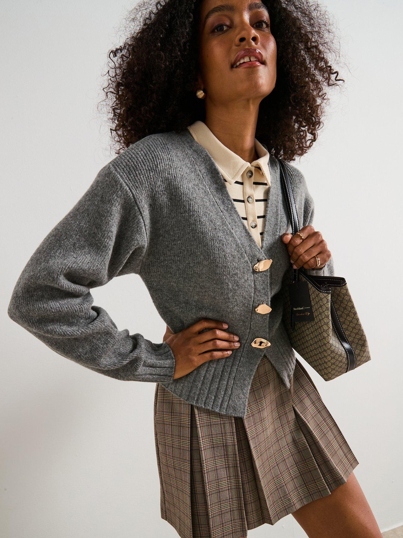 Image 4 of 6 of V by Very Style Yarn Cinched Waist Cardigan With Wool - Grey