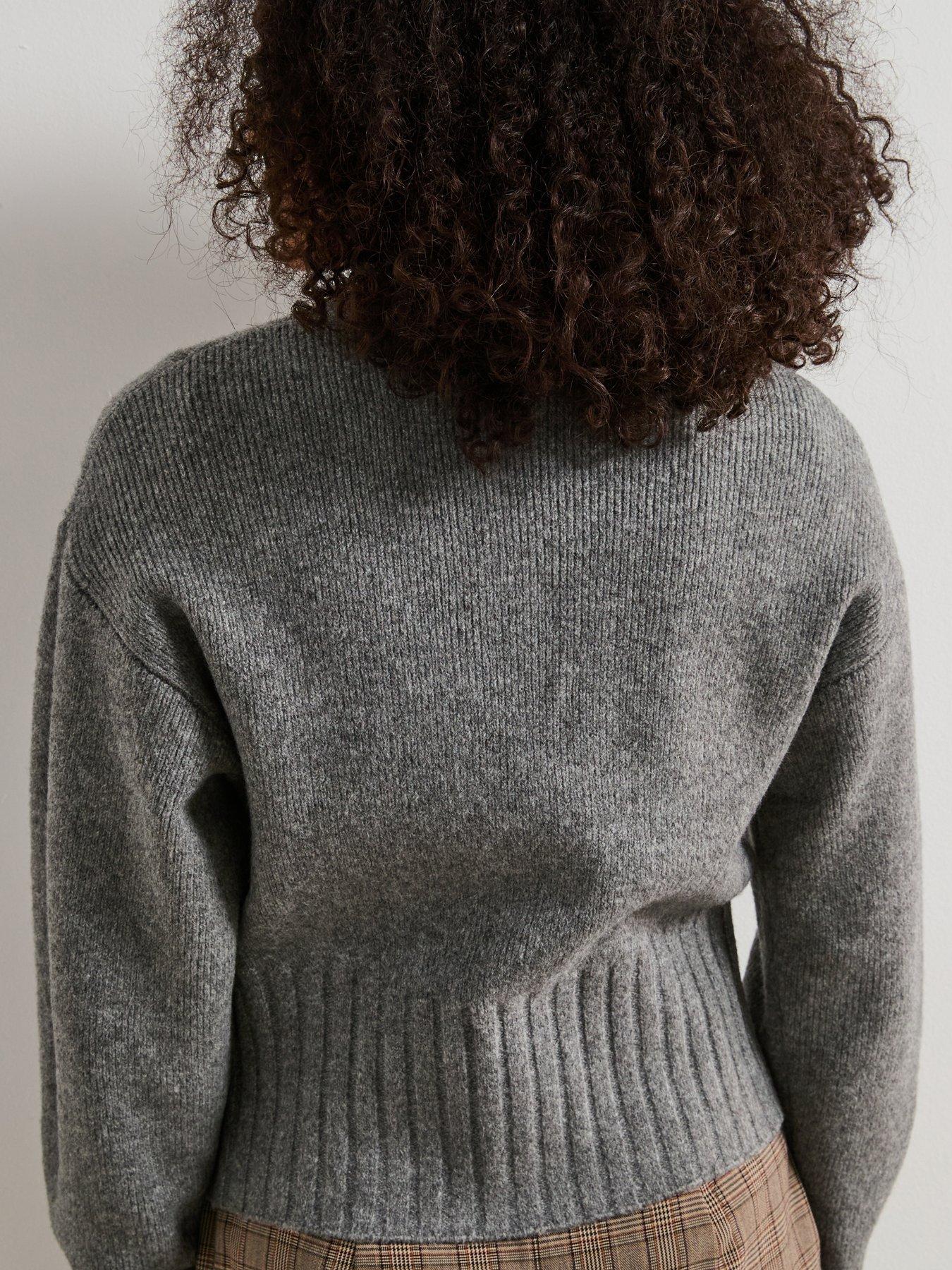 Image 6 of 6 of V by Very Style Yarn Cinched Waist Cardigan With Wool - Grey