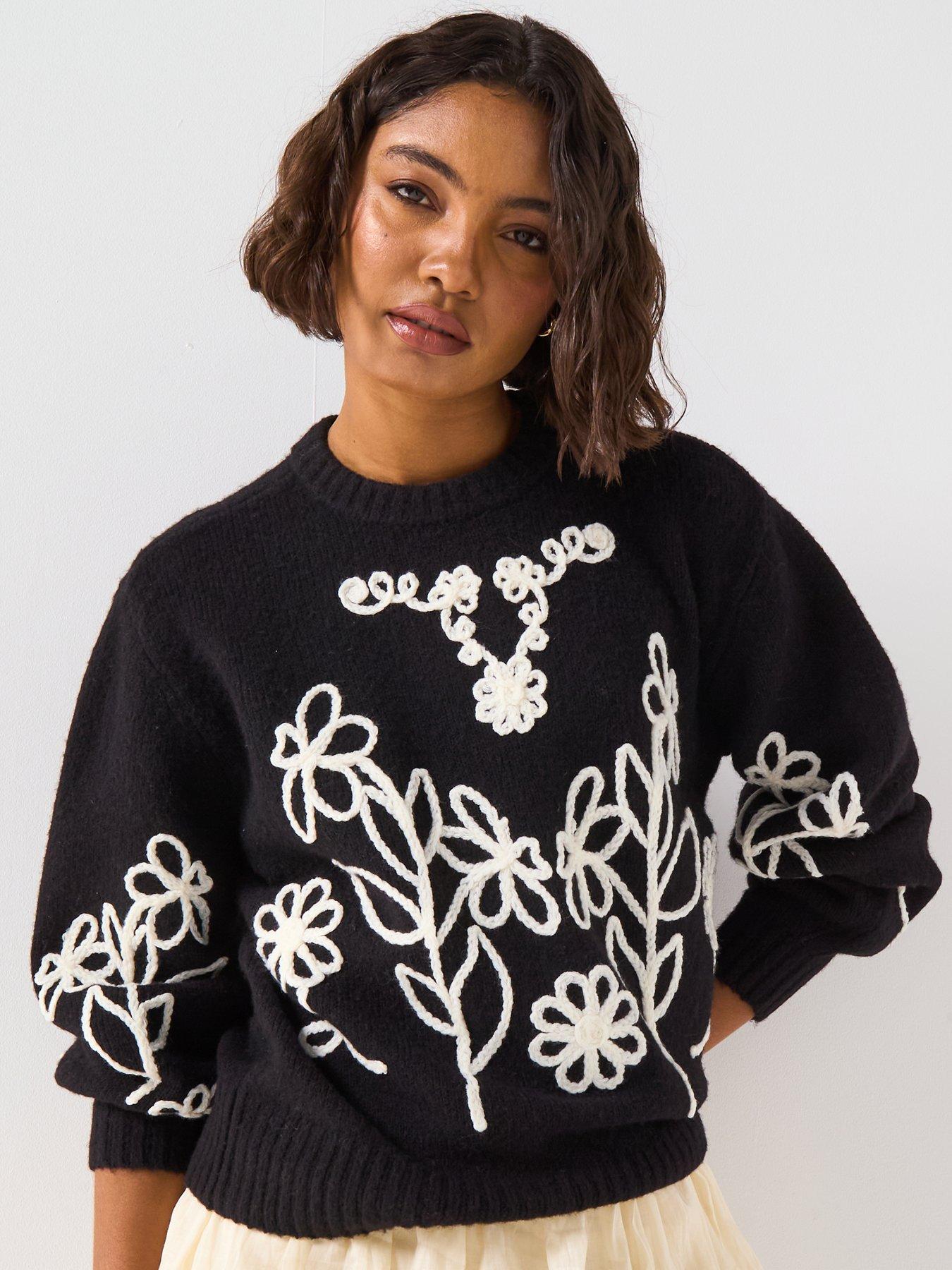 v-by-very-flower-embroidered-jumper-black