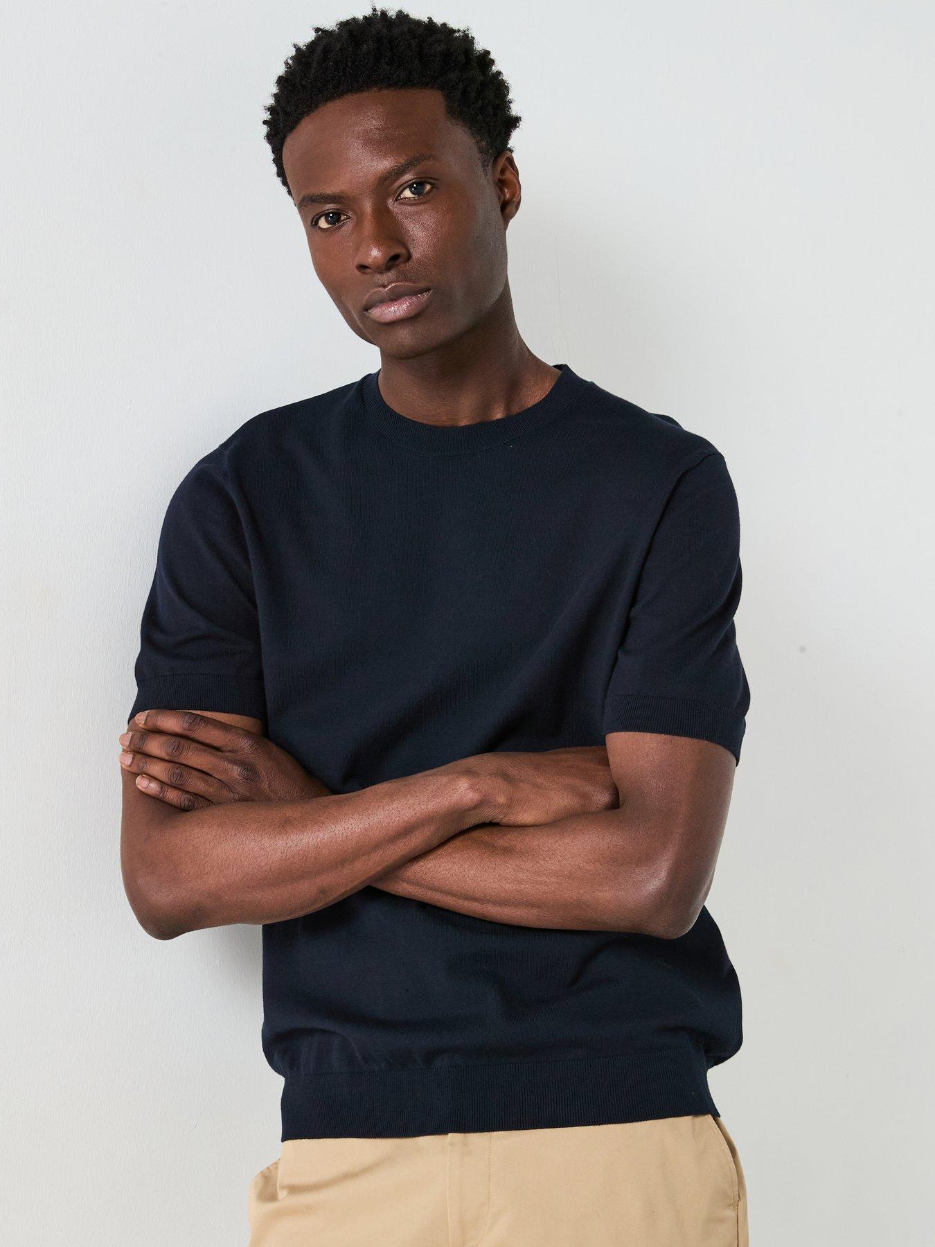 Mango Arraona Essentials Knitted Short Sleeve T-Shirt - Navy