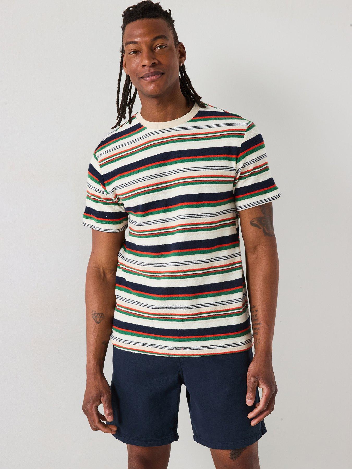 Image of Mango Roger Casual Striped Short Sleeve Crew Neck T-Shirt - Beige
