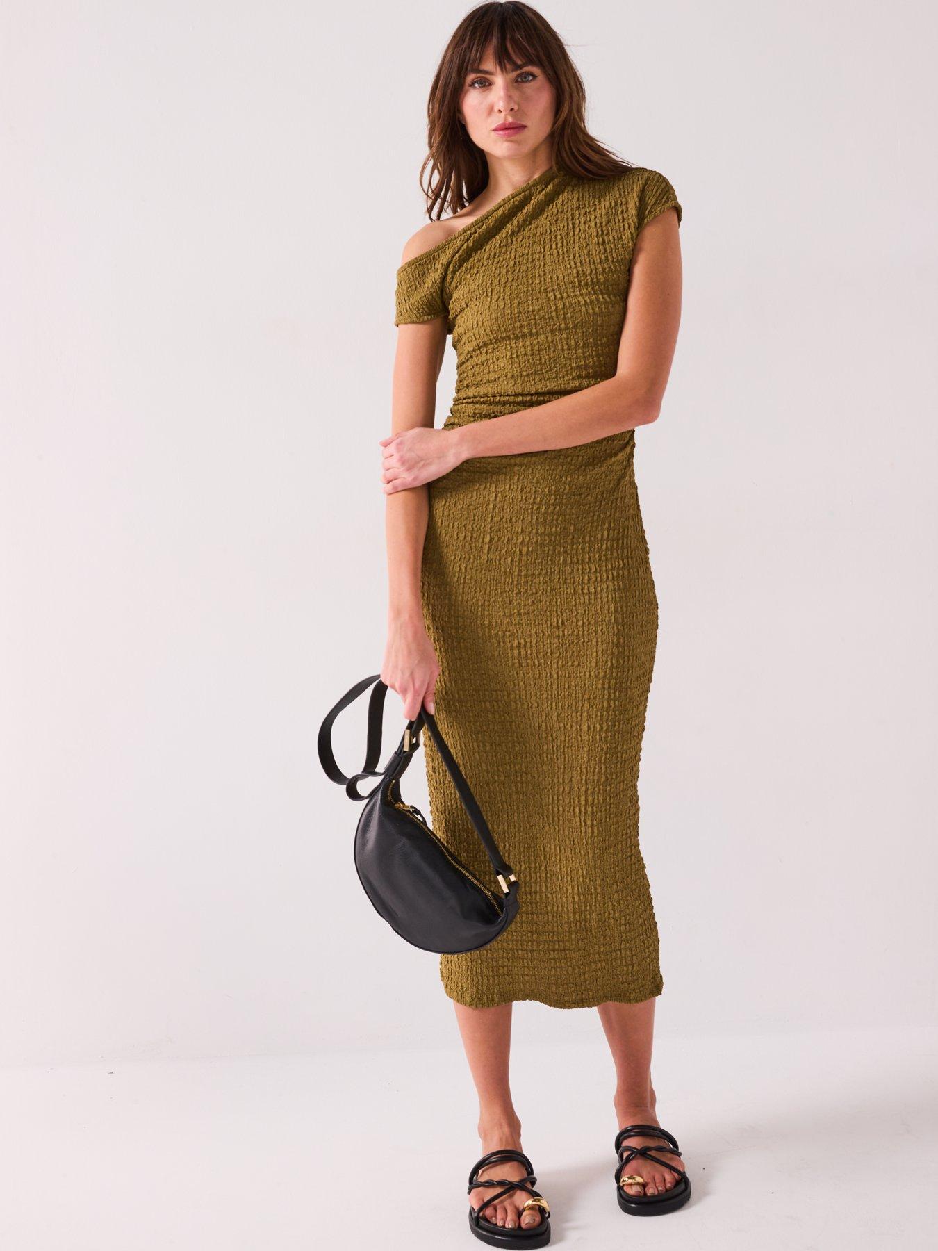 v-by-very-textured-ruched-midaxi-dress-green