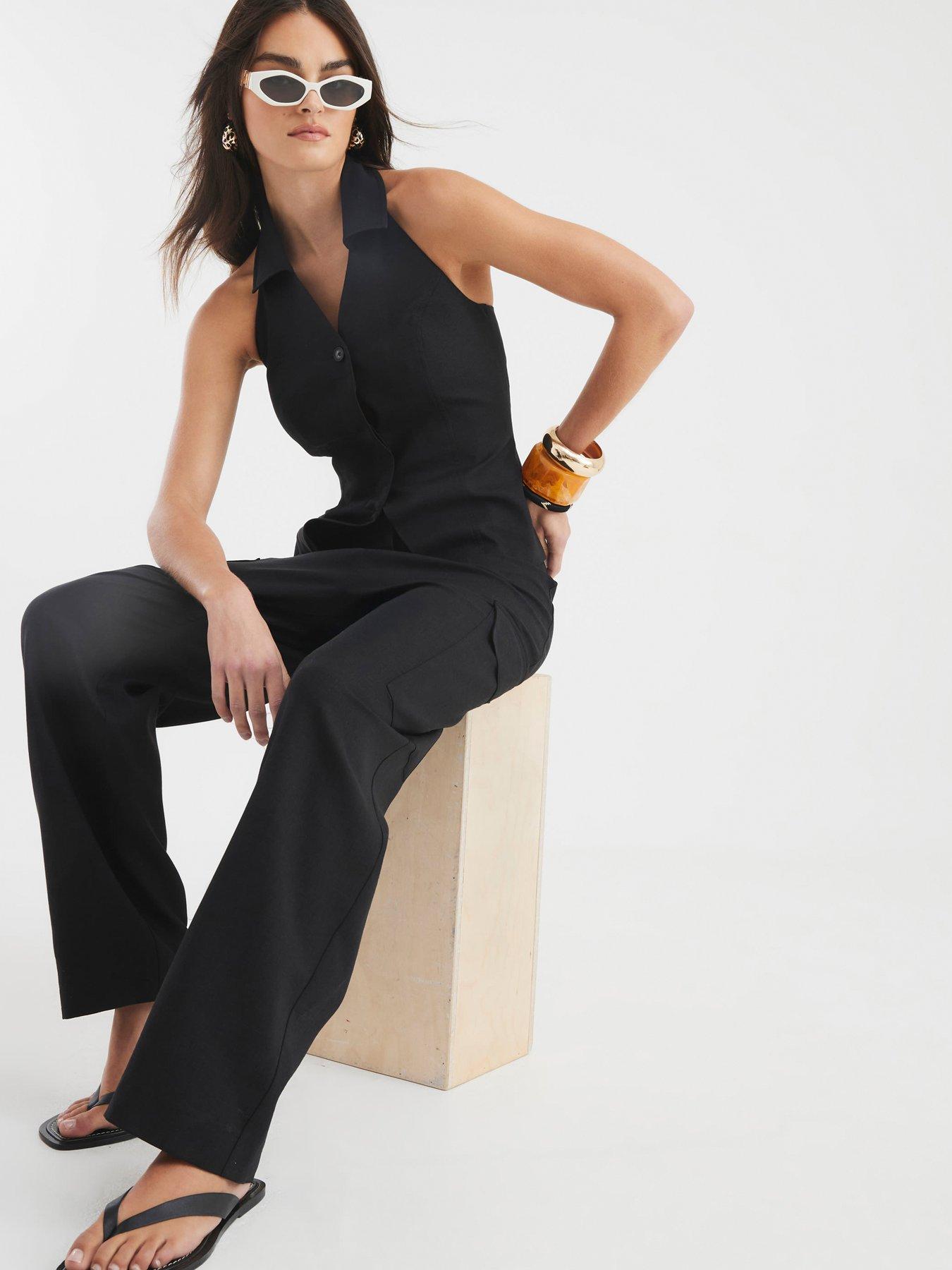 Image of River Island Linen Wide Leg Trouser - Black