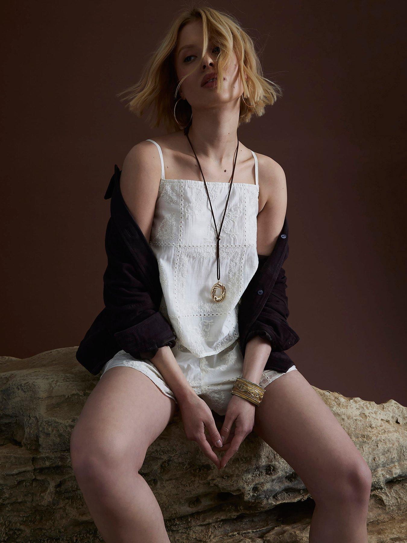 Image 4 of 4 of River Island Embroidered Shorts - Cream