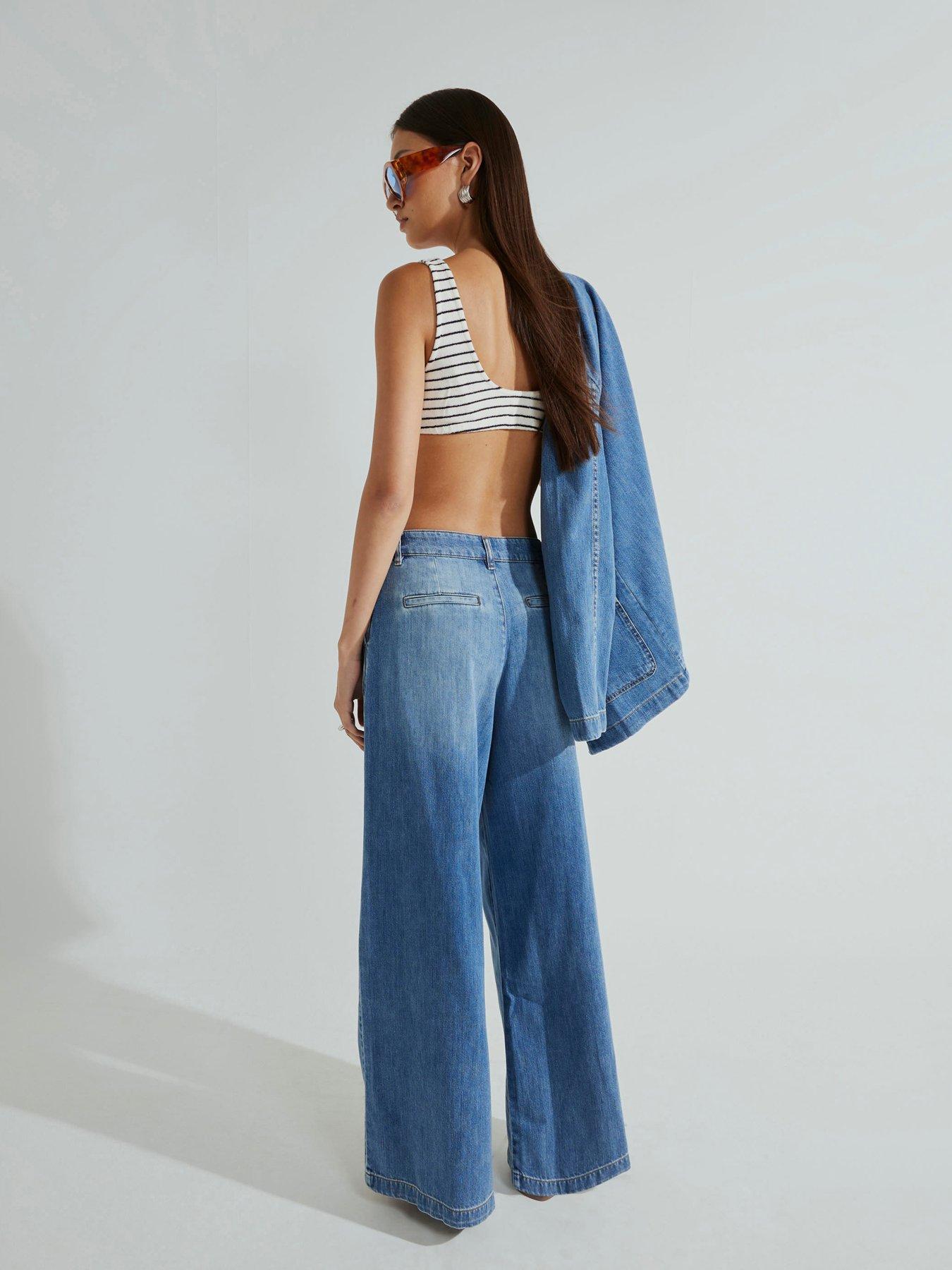 Image 2 of 4 of River Island Tailored Wide Leg Jeans - Medium Denim