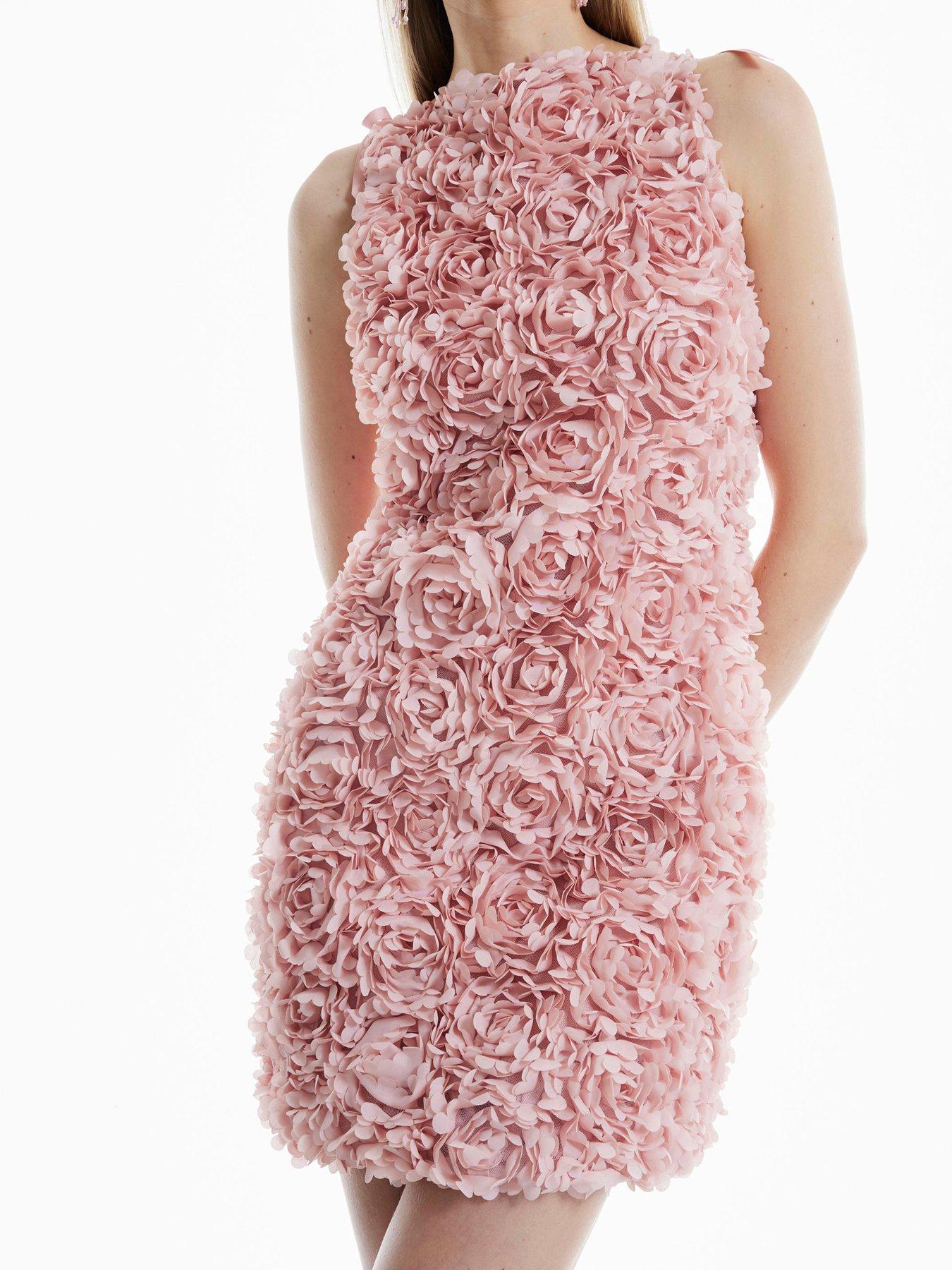 river island pink rose dress River Island 3D Rose Floral Mini Dress - Pink