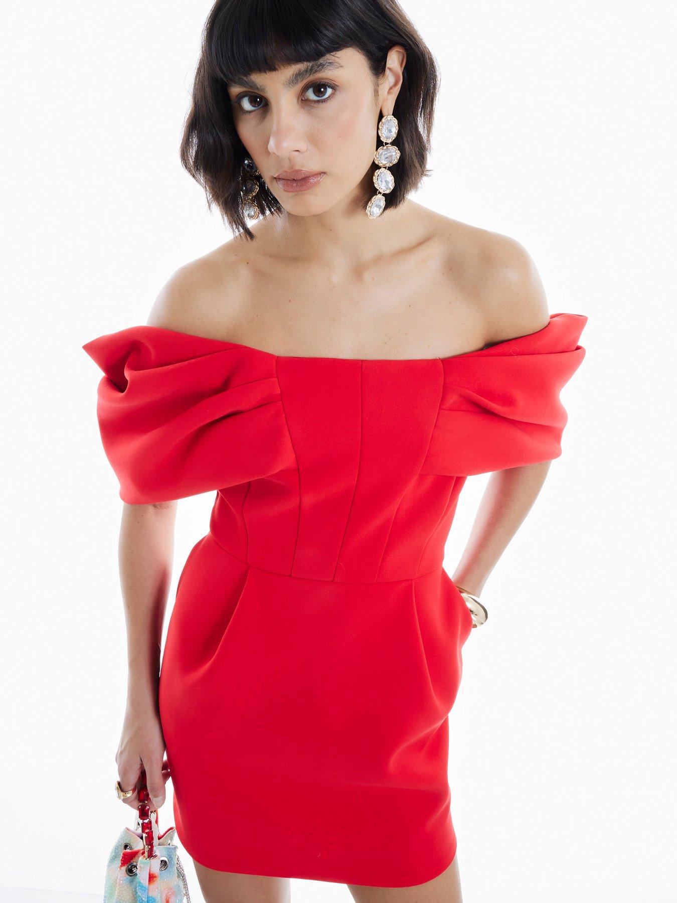 strapless open back dress Earned It One Shoulder Bow Mini Dress Red main image 0