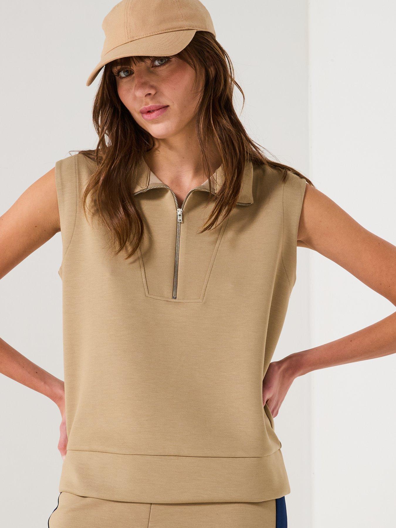 Image of V by Very Zip Up Sleeveless Sweatshirt Top Co-Ord - Taupe