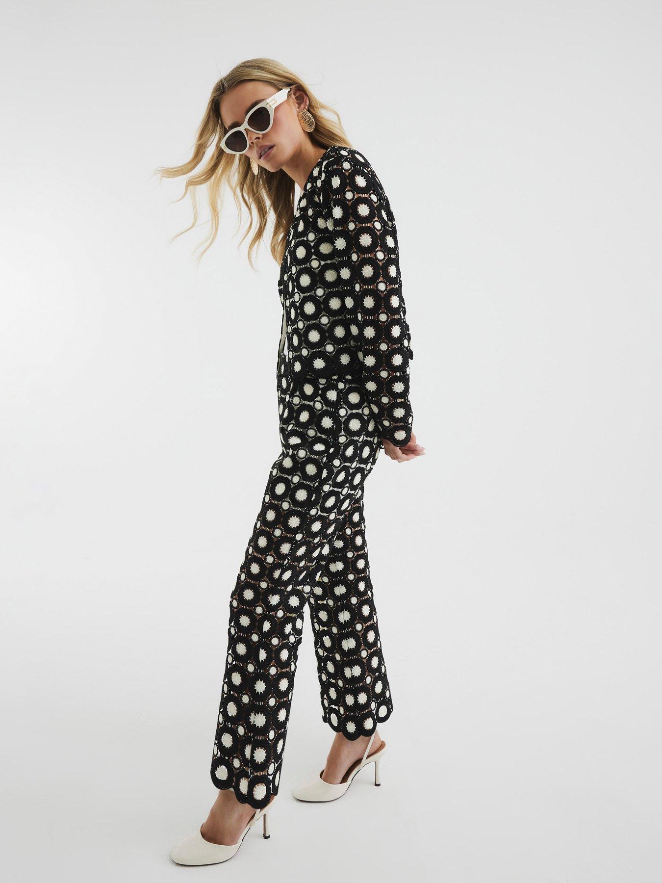 undefined Petite Crochet Flared Trousers - Black
