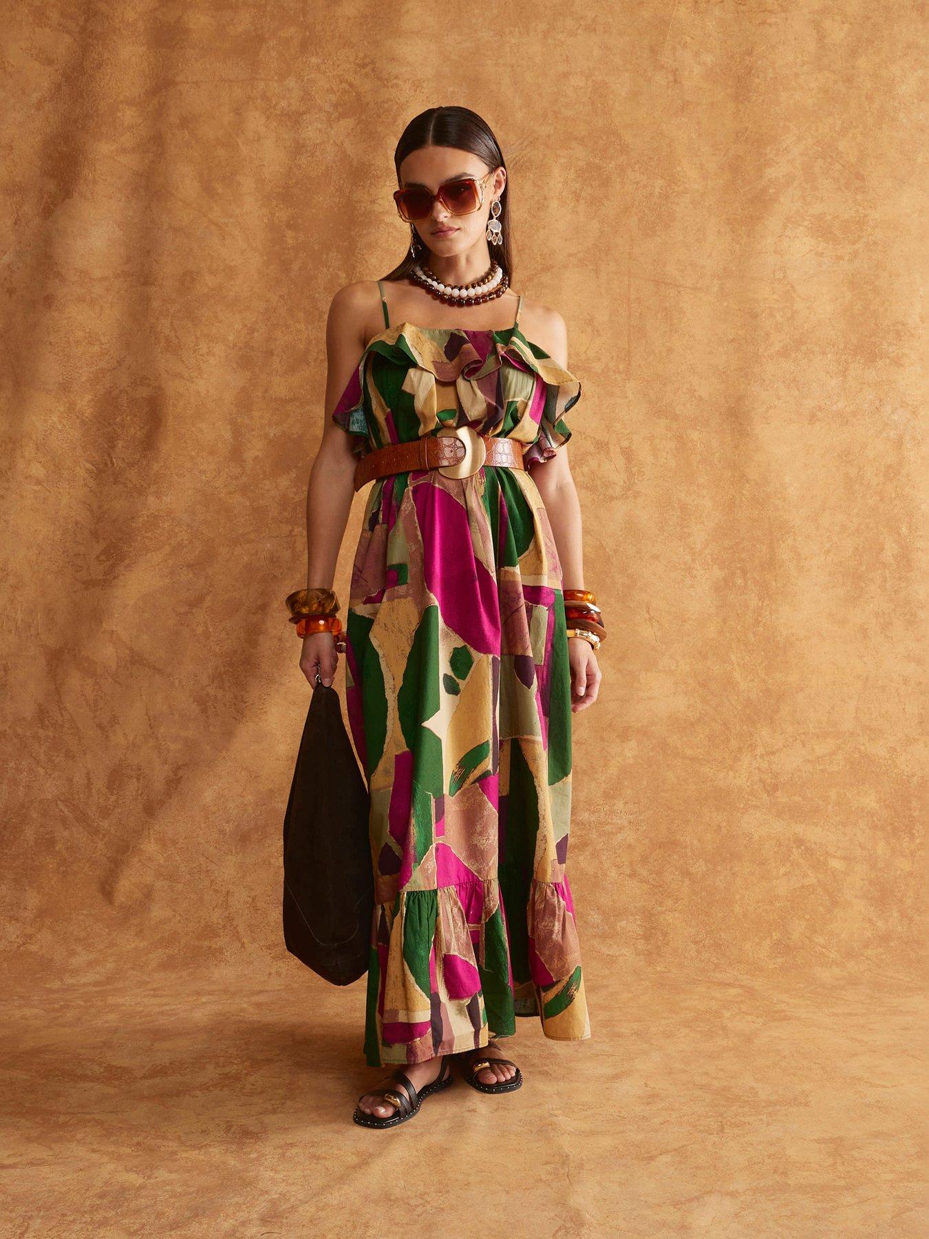 River Island A Line Ruffle Maxi Dress - Purple