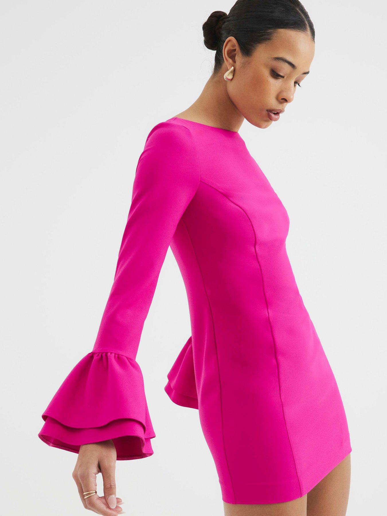 chinese dress ladies Light Pink Sheer Long Sleeve Embellished Mini Dress