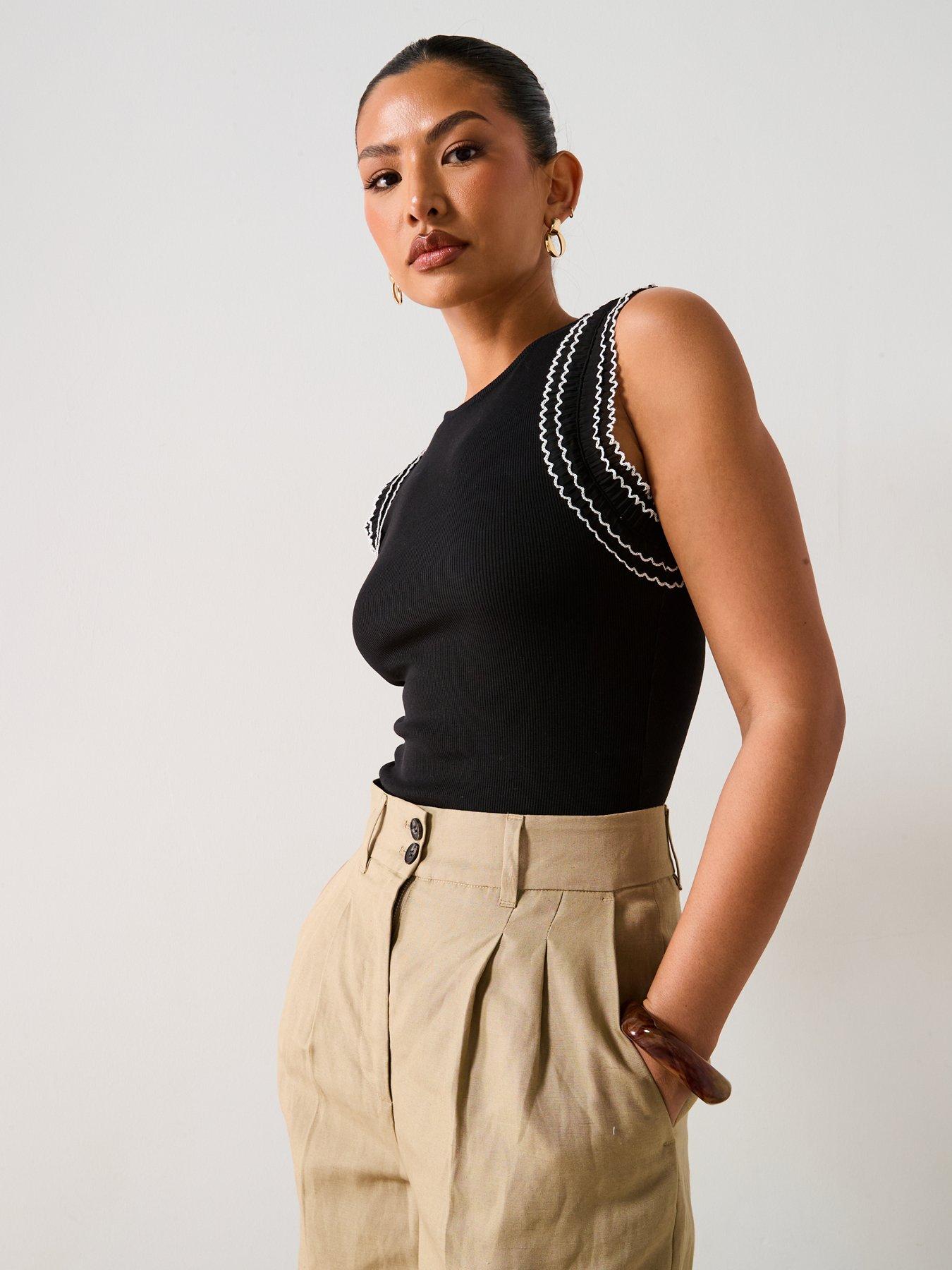Image 6 of 6 of V by Very Frill Sleeve Rib Vest - Black
