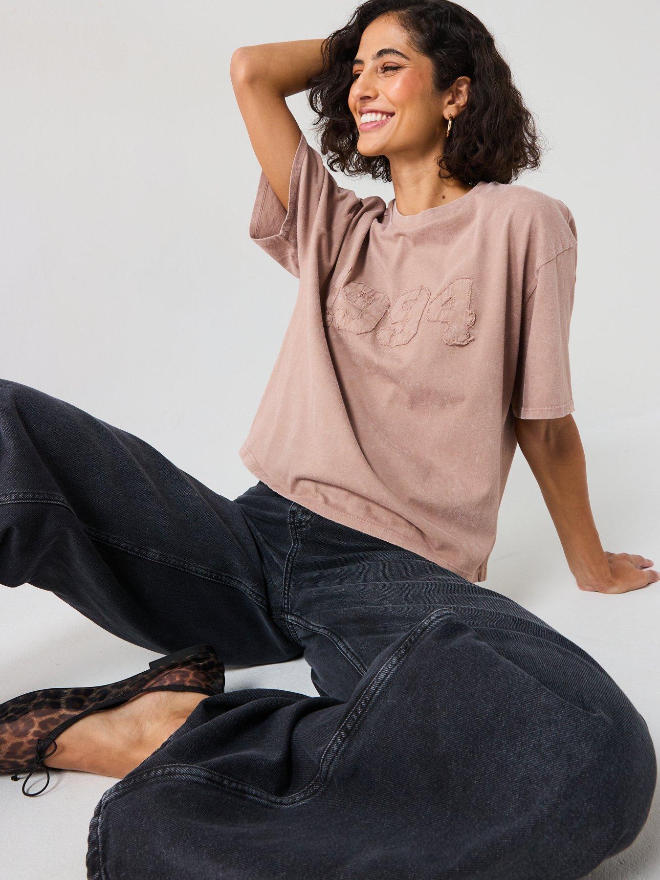 Image 4 of 5 of V by Very Washed Look Applique T-shirt - Pink
