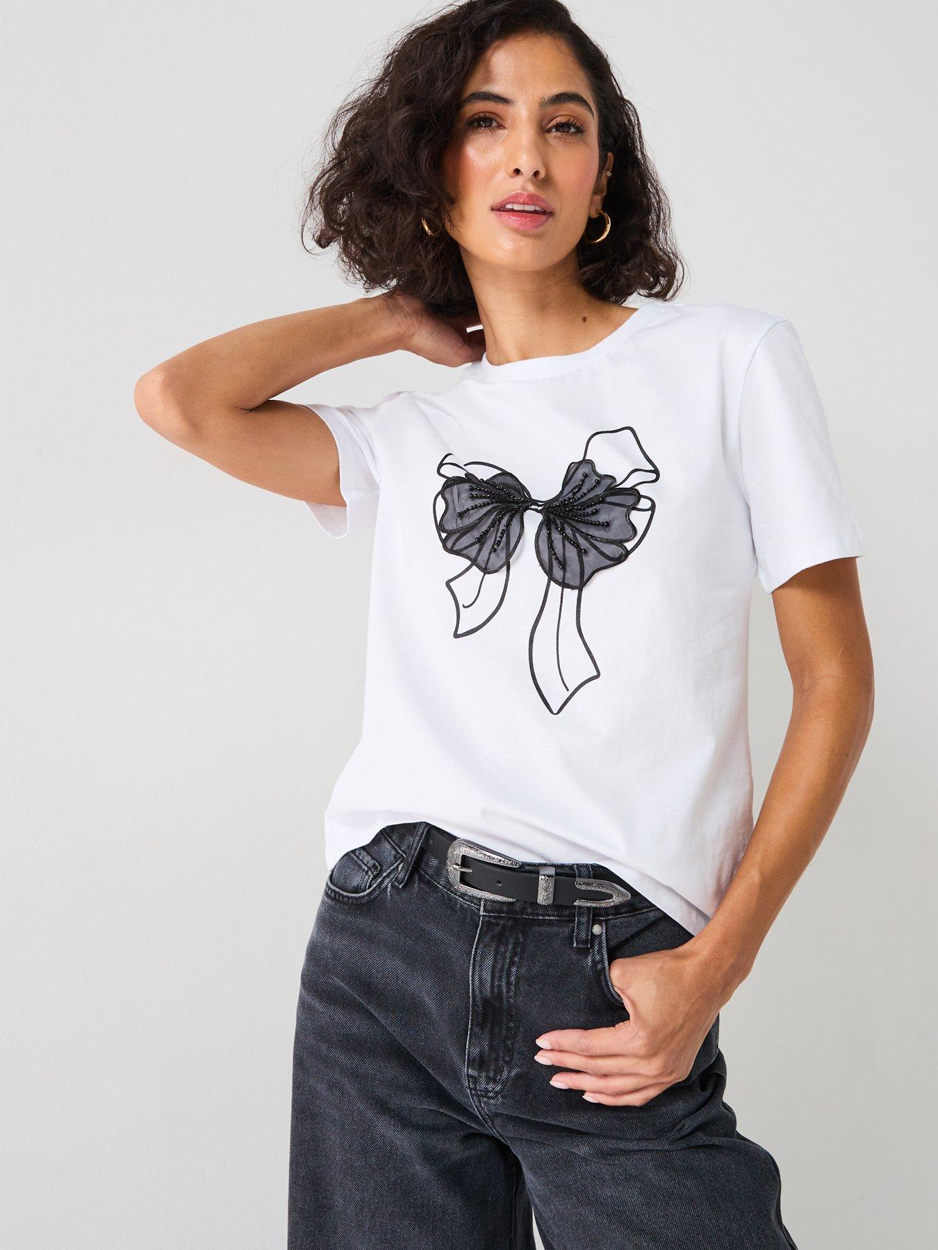 undefined Bow Embellished T-Shirt - White