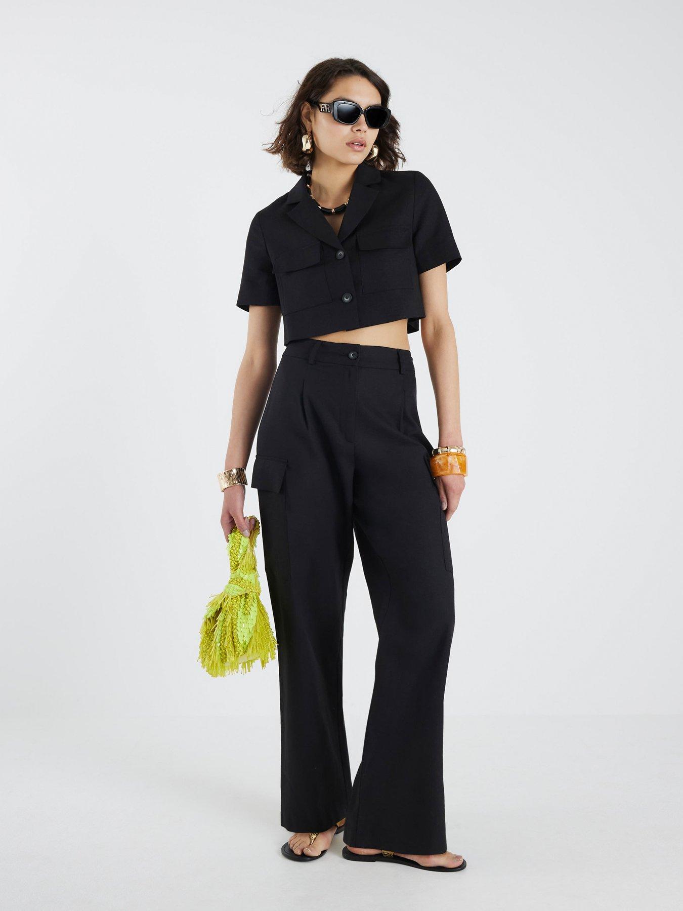 Image 3 of 4 of River Island Cropped Pocket Detail Linen Jacket - Black