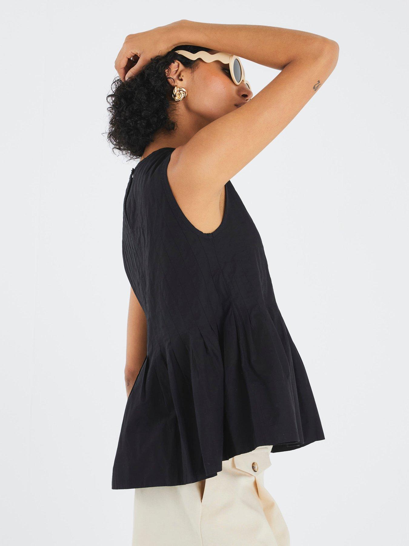 Image 2 of 6 of River Island Poplin Shirred Top - Black