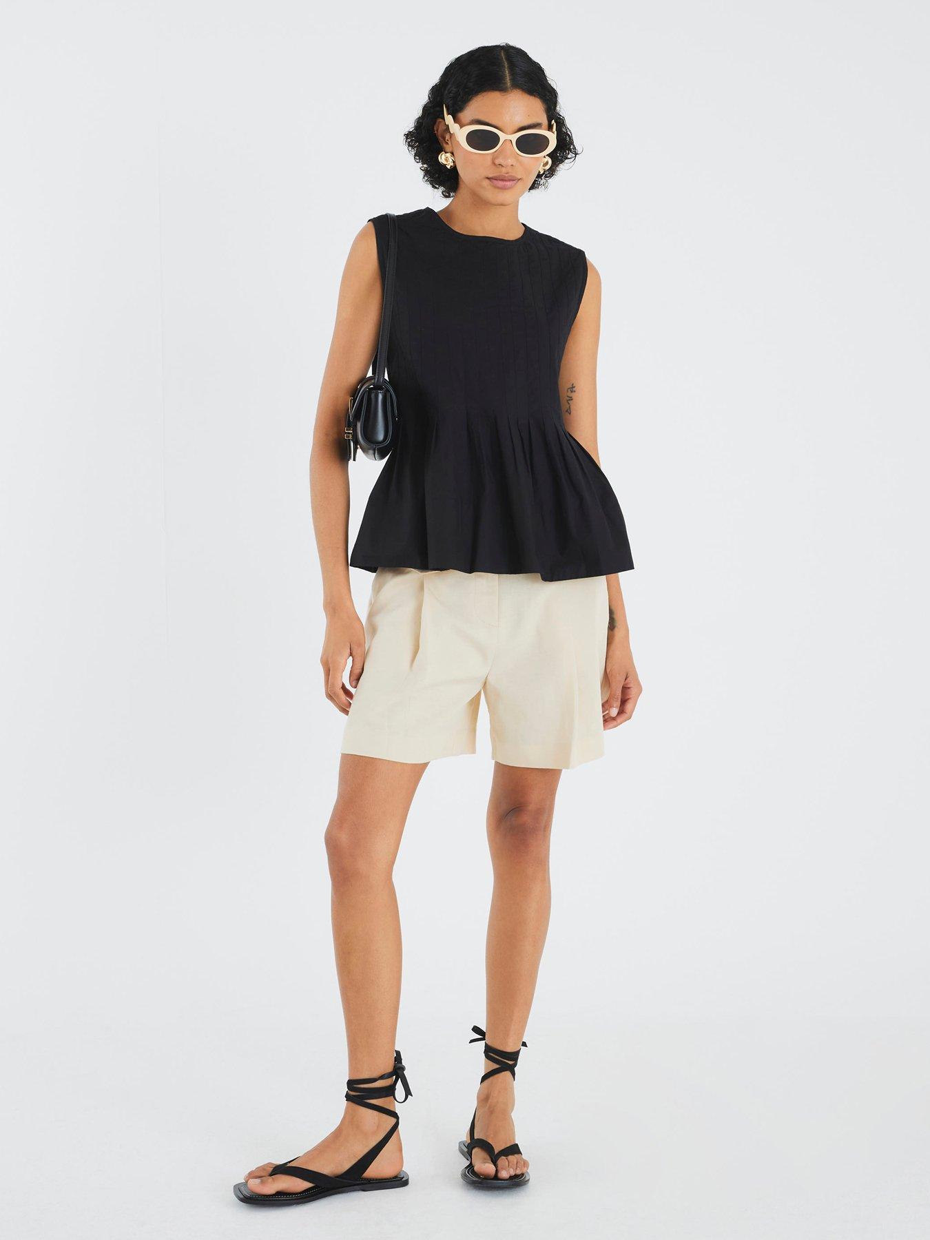 Image 4 of 6 of River Island Poplin Shirred Top - Black