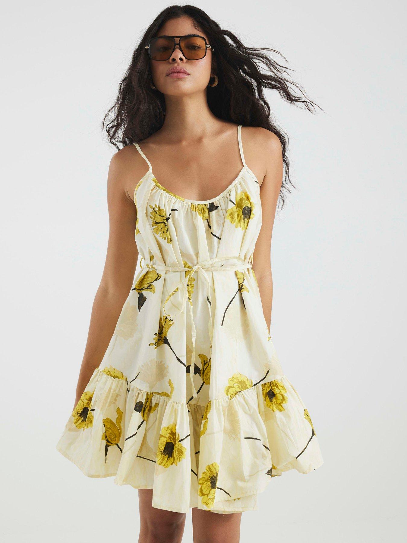 River Island Ruched Babydoll Mini Dress - Yellow