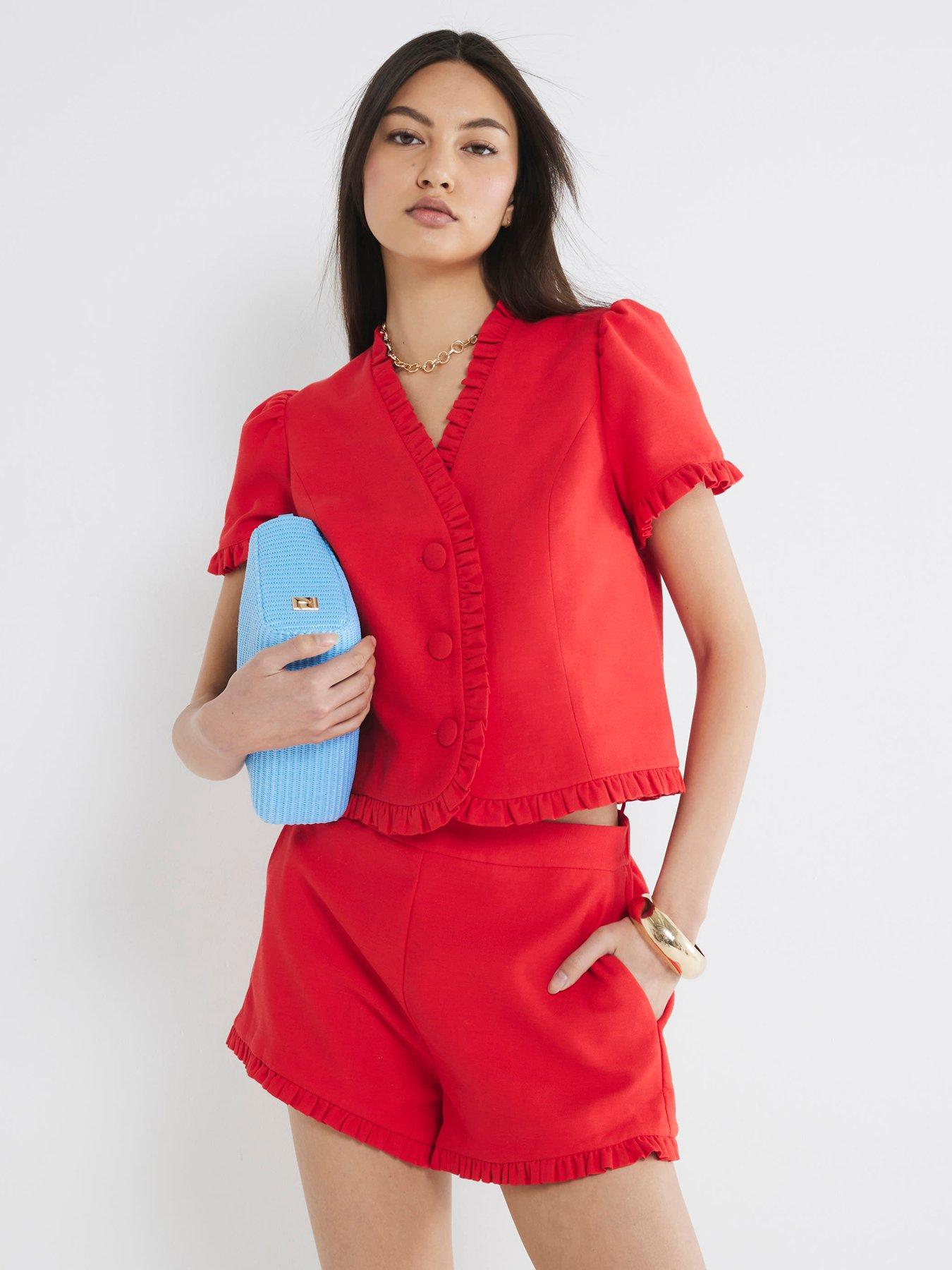 river-island-frill-linen-tailored-top-red