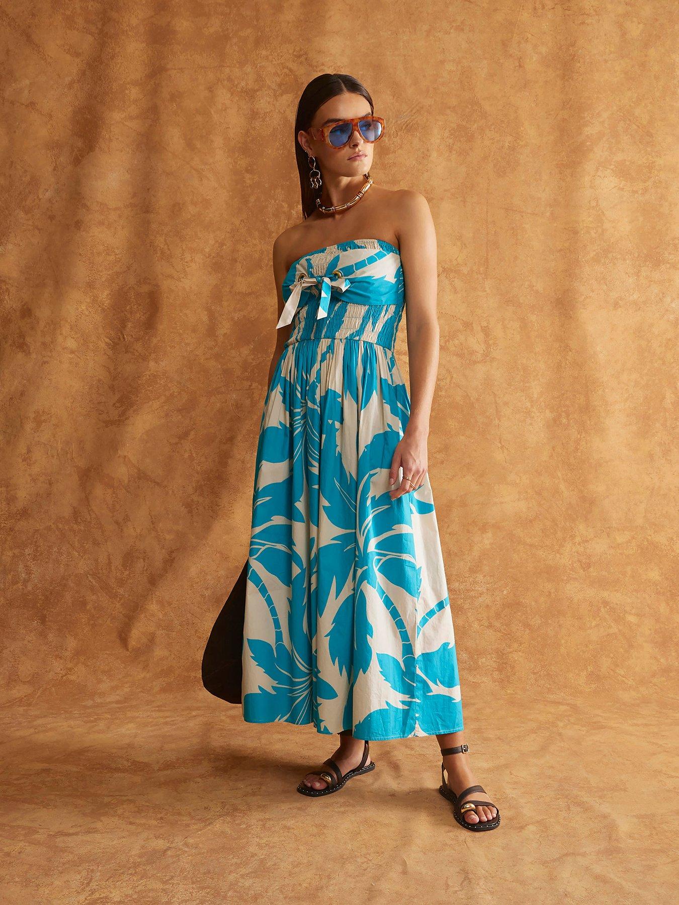 Image of River Island Off The Shoulder Poplin Midi Dress - Blue