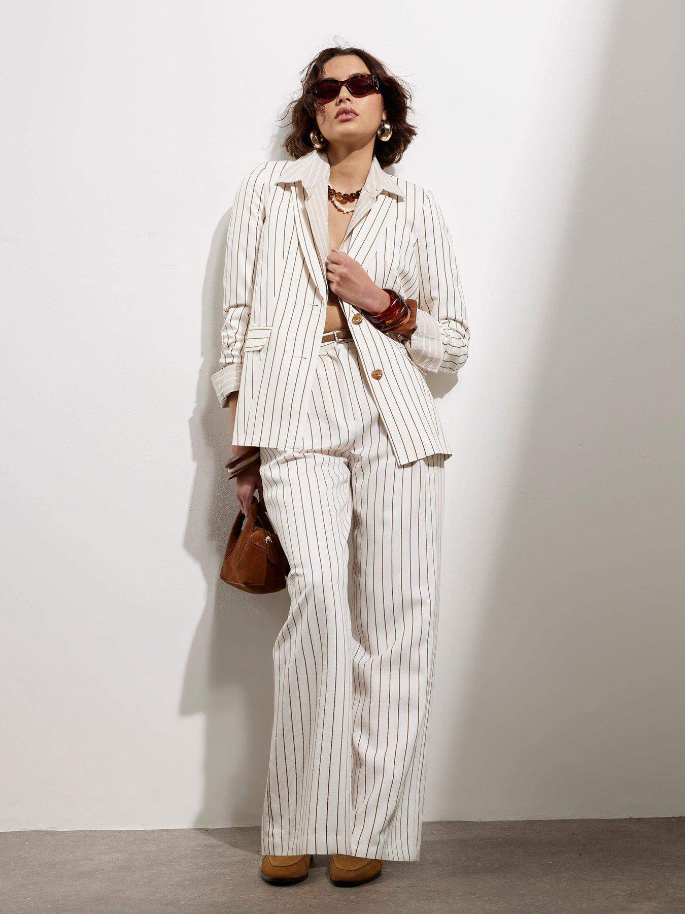 Image 2 of 4 of River Island Stripe Oversized Blazer - White